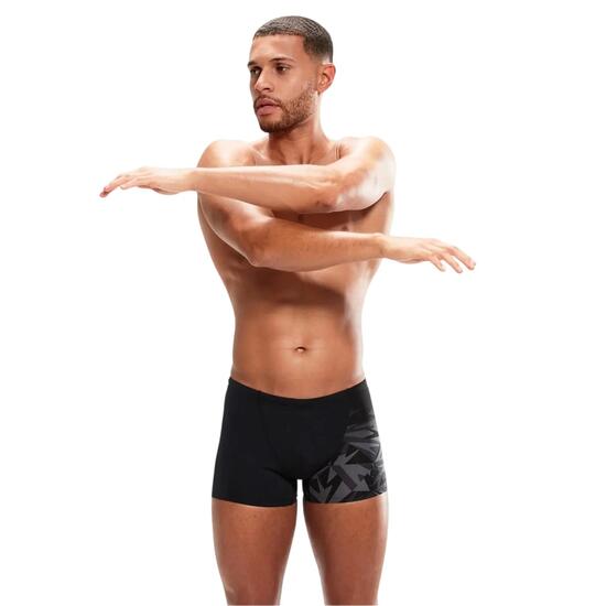 Short De Bain Moulant Motif/style Géométrique Homme (Noir / Gris Imprimé)