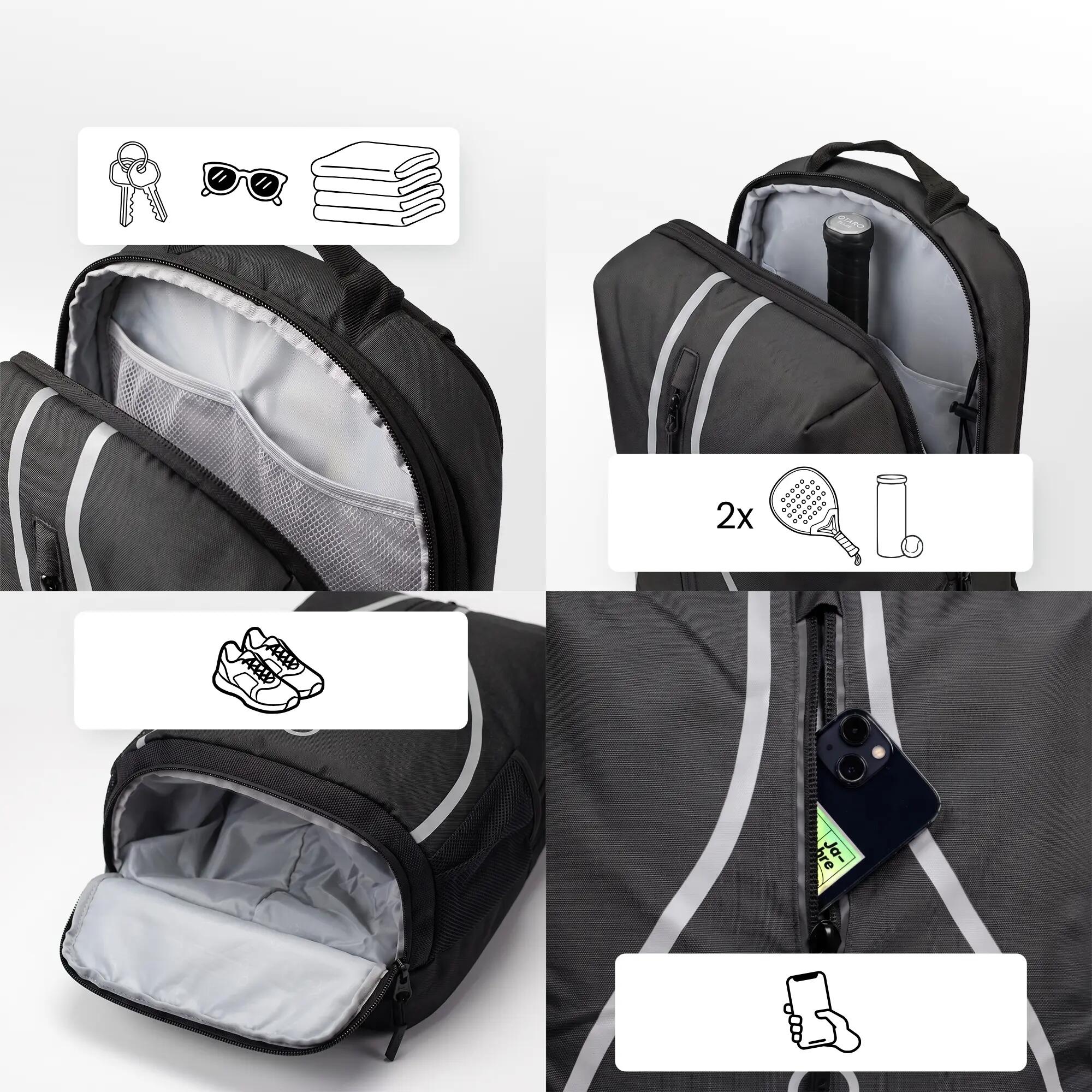 Sac de padel avec compartiment à chaussures comme sac à dos de padel 35L - Noir 5/8