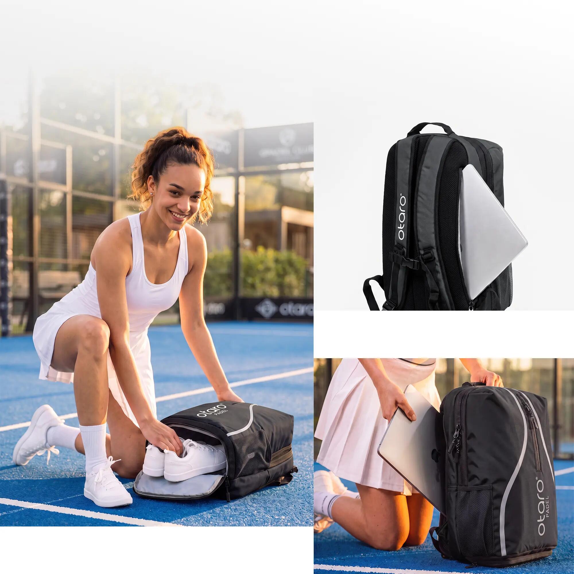 Sac de padel avec compartiment à chaussures comme sac à dos de padel 35L - Noir 3/8