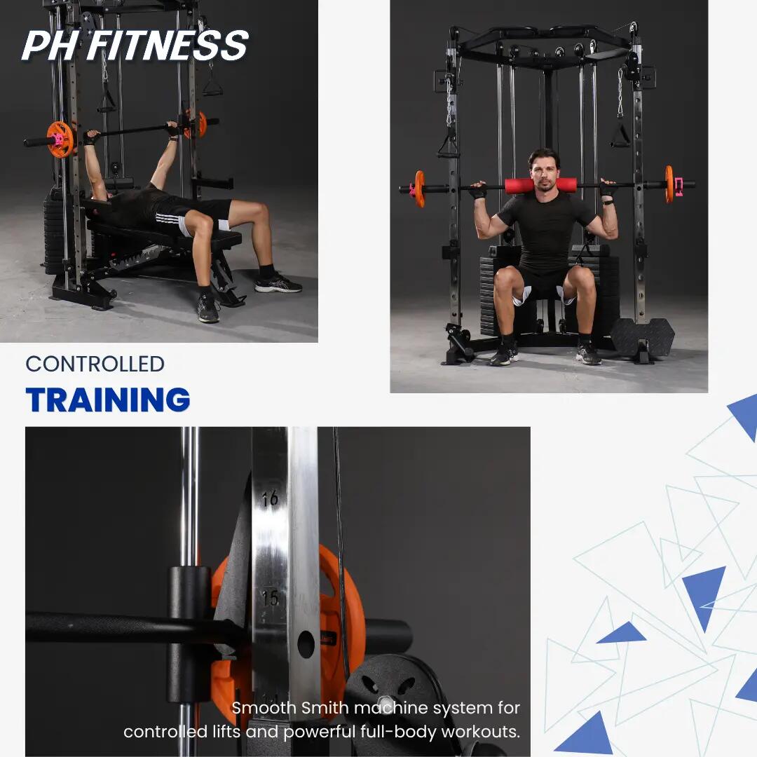 Hoek-krachtstation met Smith Machine en dubbele kabel – 160 kg 6/10