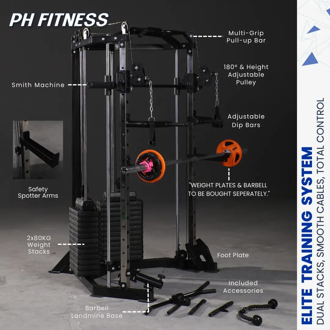 Hoek-krachtstation met Smith Machine en dubbele kabel – 160 kg 5/10