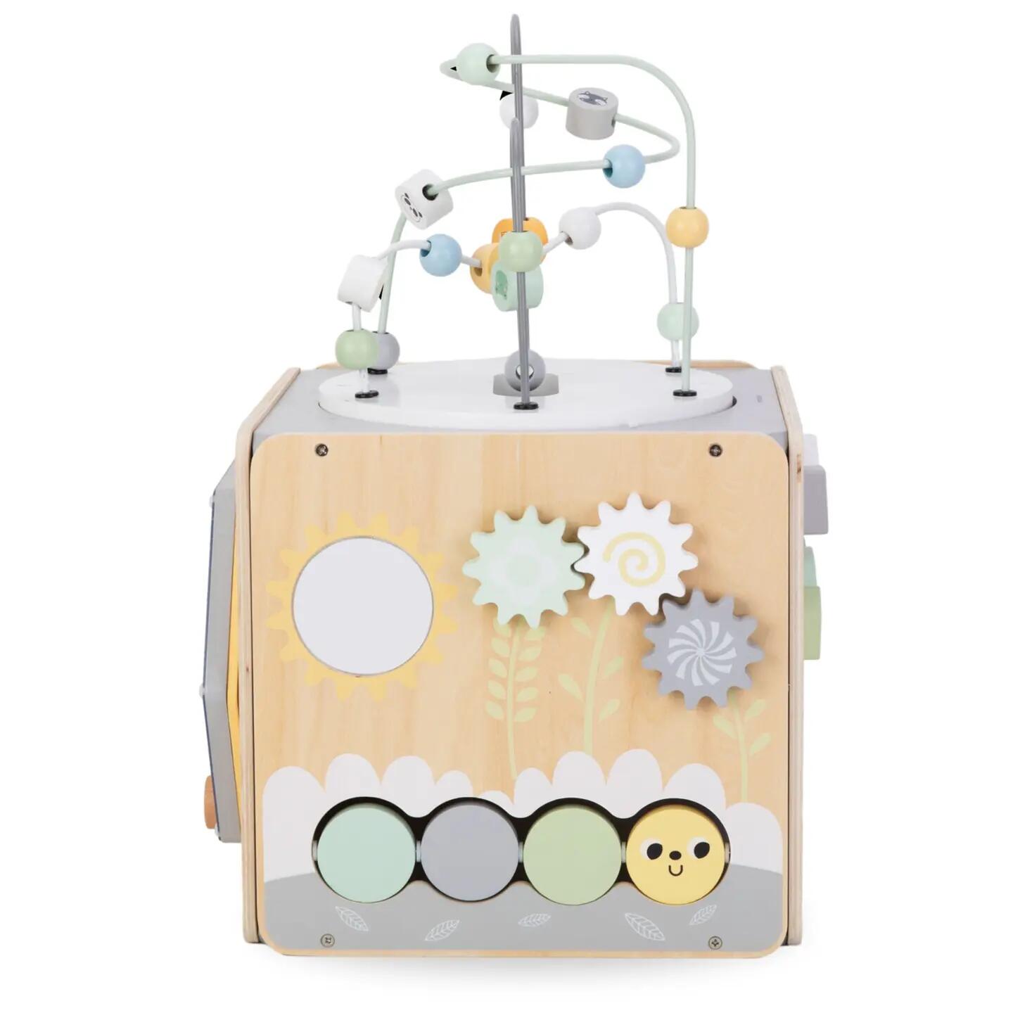 Grote houten Montessori activiteitenkubus met motorieklus 34 x 52 cm 9/14