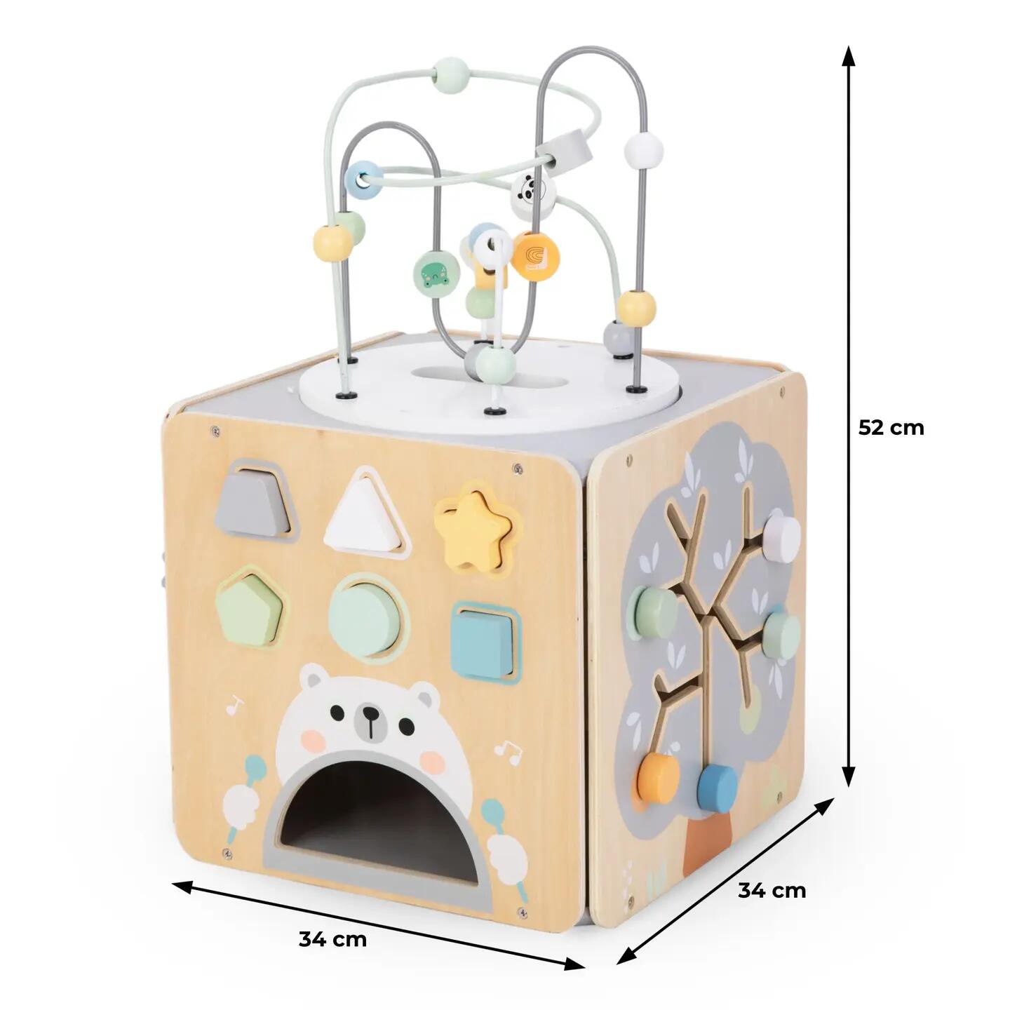 Grote houten Montessori activiteitenkubus met motorieklus 34 x 52 cm 14/14