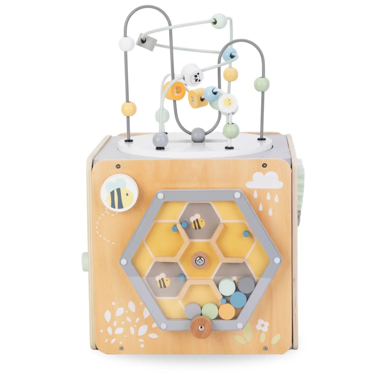 Grote houten Montessori activiteitenkubus met motorieklus 34 x 52 cm 11/14
