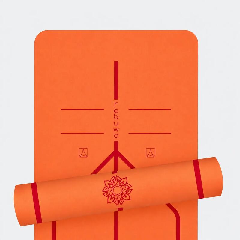 Hizalama Tasarımlı Doğal Kauçuk Tabanlı Kaydırmaz Yoga ve Pilates Mat 5 mm - Turuncu