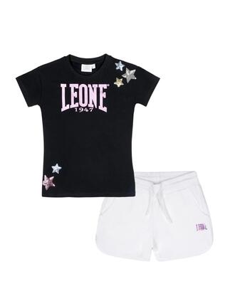 Ensemble T-shirt et short en coton à motif lion arc-en-ciel pour filles