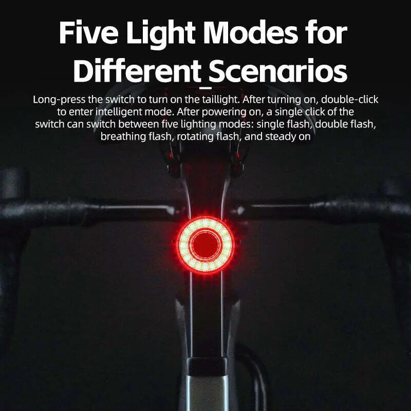 Luce posteriore bici frenata automatica USB-C impermeabile IPX7 5/7