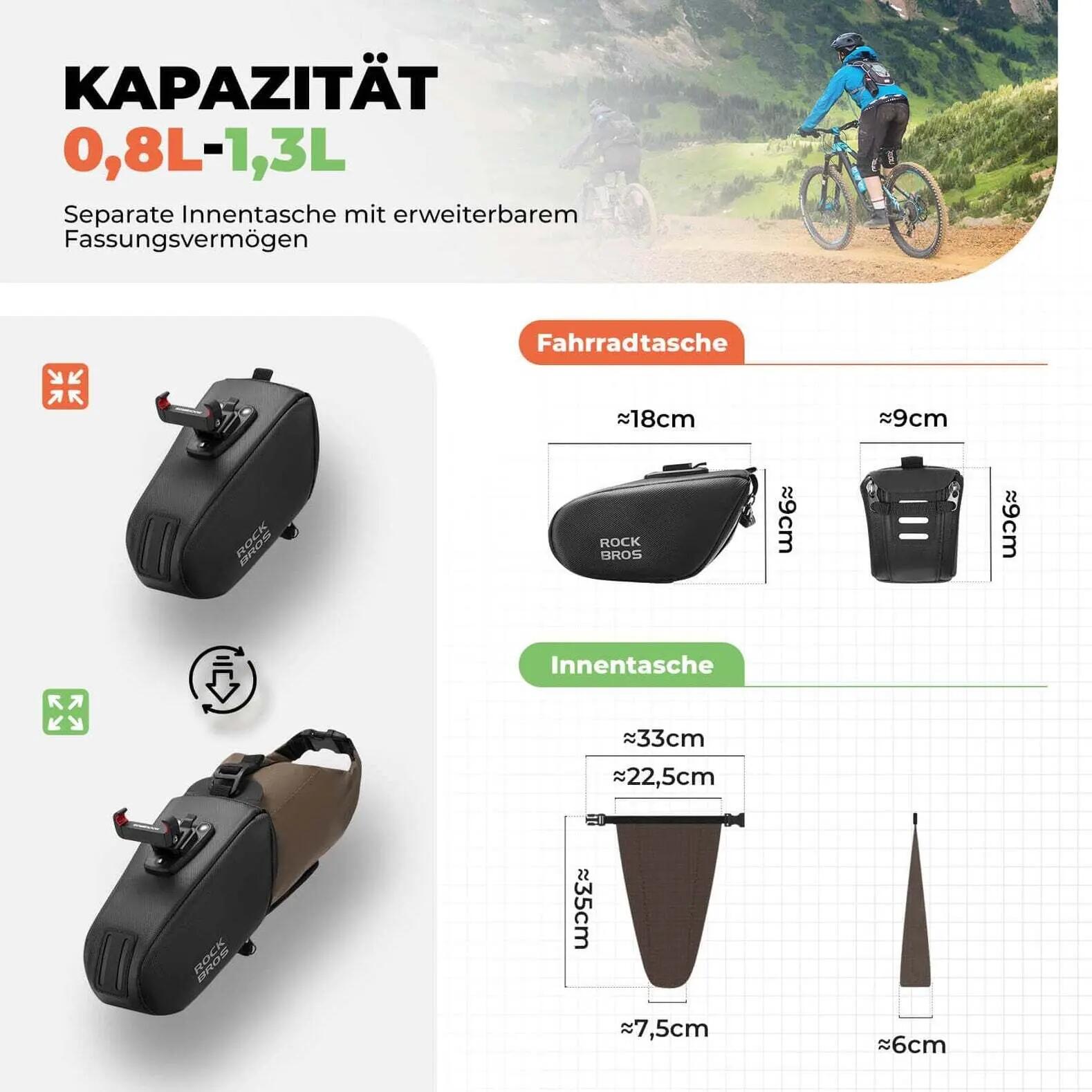 Alforja bicicleta extensible con bolsillo interior 3/7