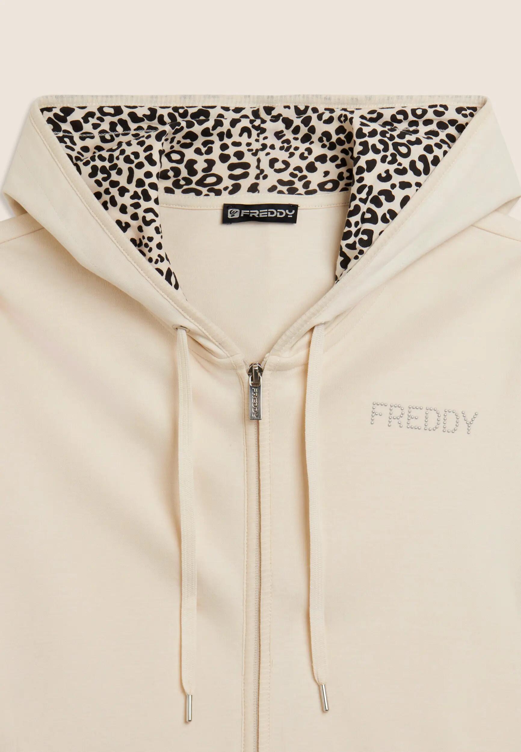 Jumpsuit met ritssluiting en capuchon met animalier voering 7/8