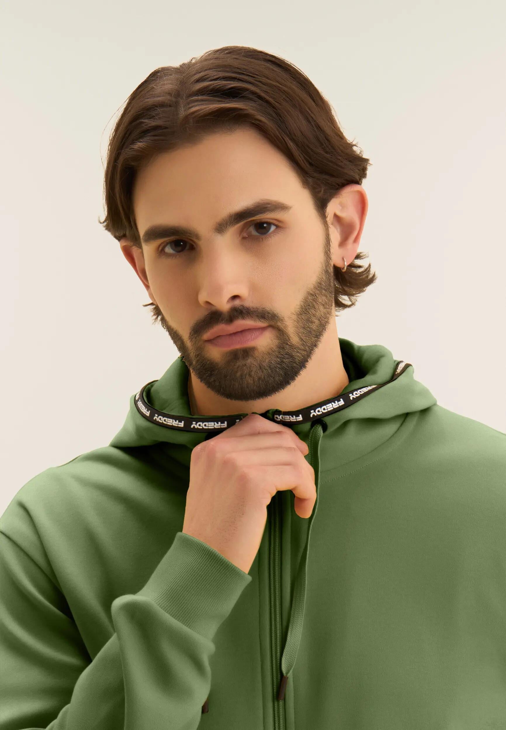 Felpa con cappuccio e zip in cotone interlock 5/5
