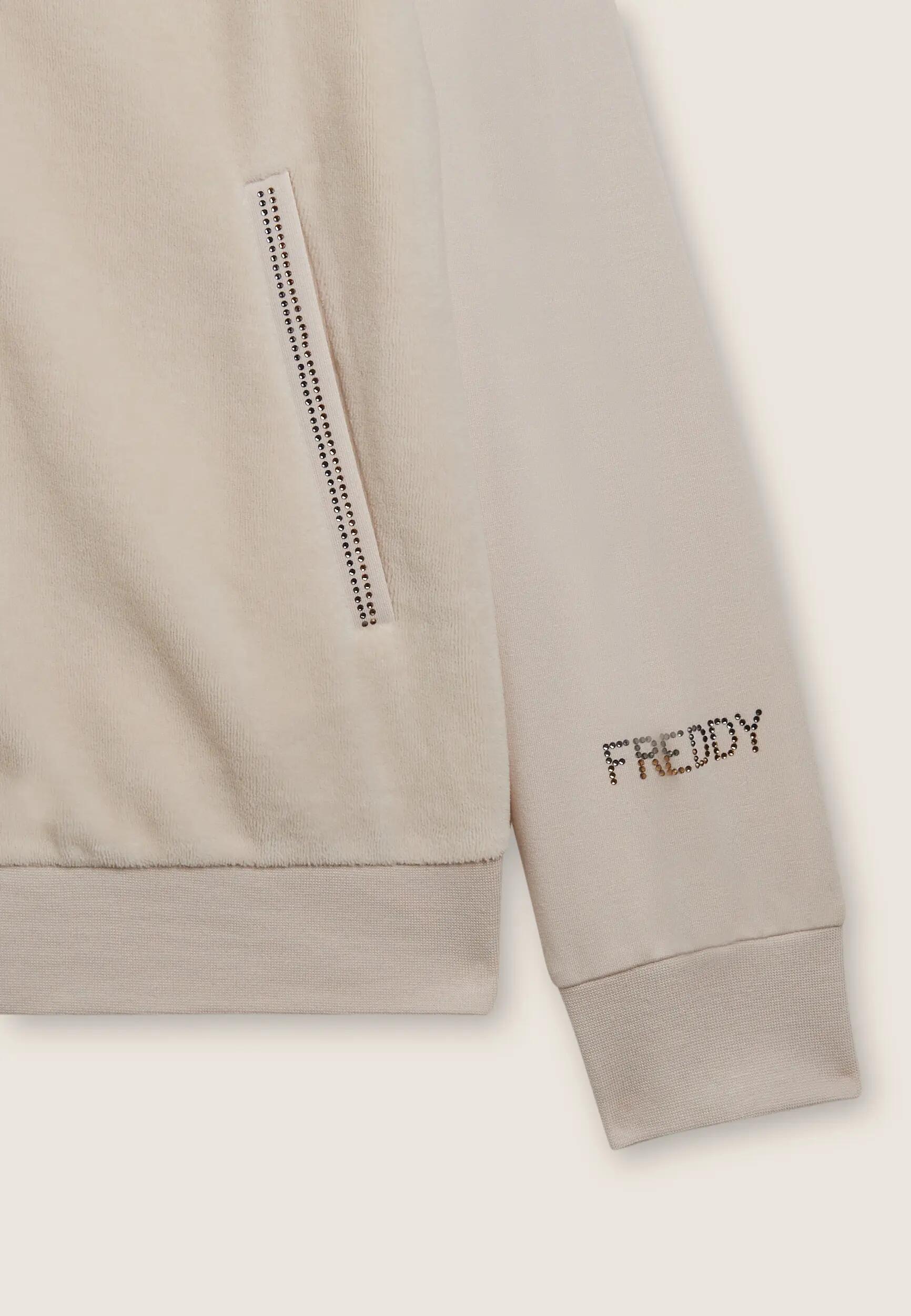 Sweat-shirt à col montant en velours pour femmes avec fermeture à glissière et l 7/8