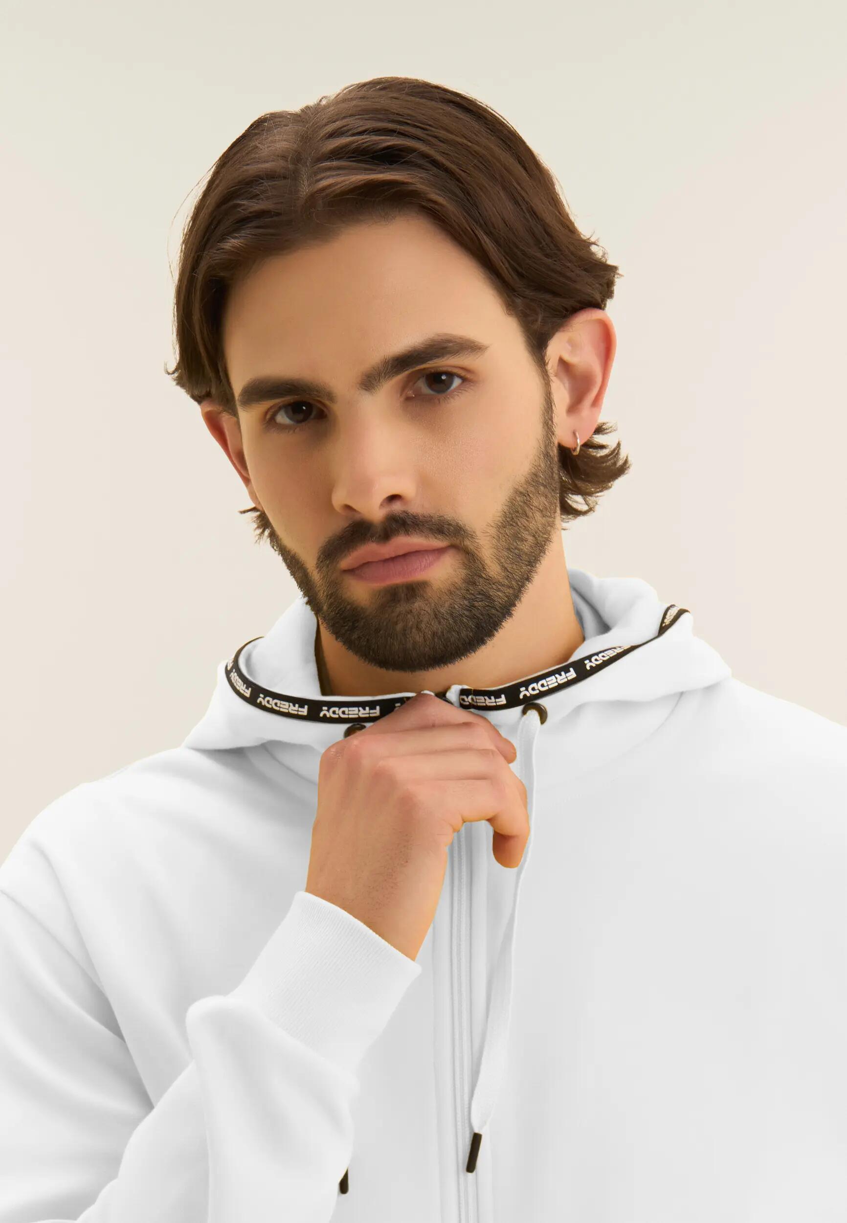 Sweat-shirt à capuche avec fermeture zippée en tissu interlock de coton 5/5