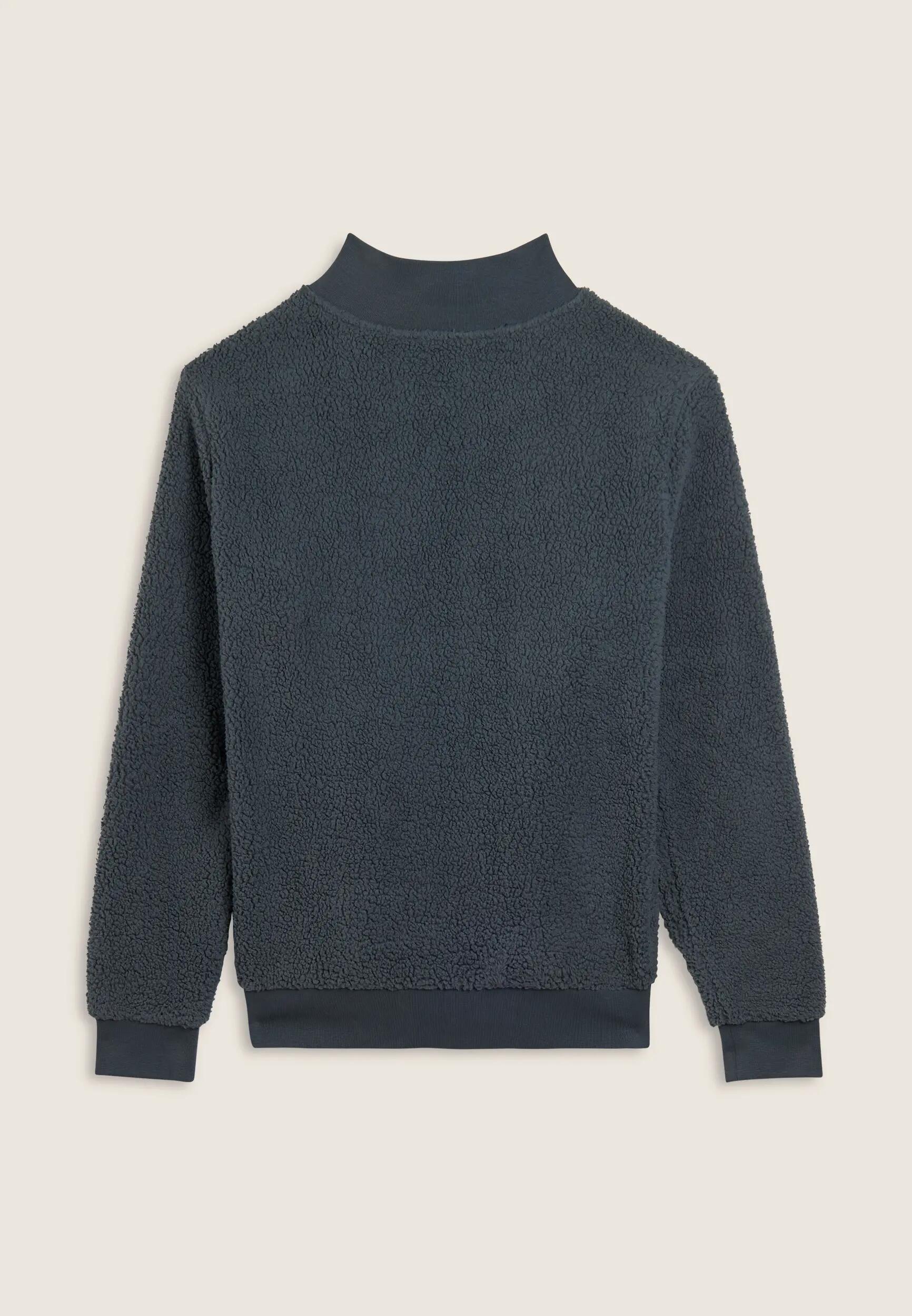 Felpa in pile sherpa con collo alto e zip 5/6