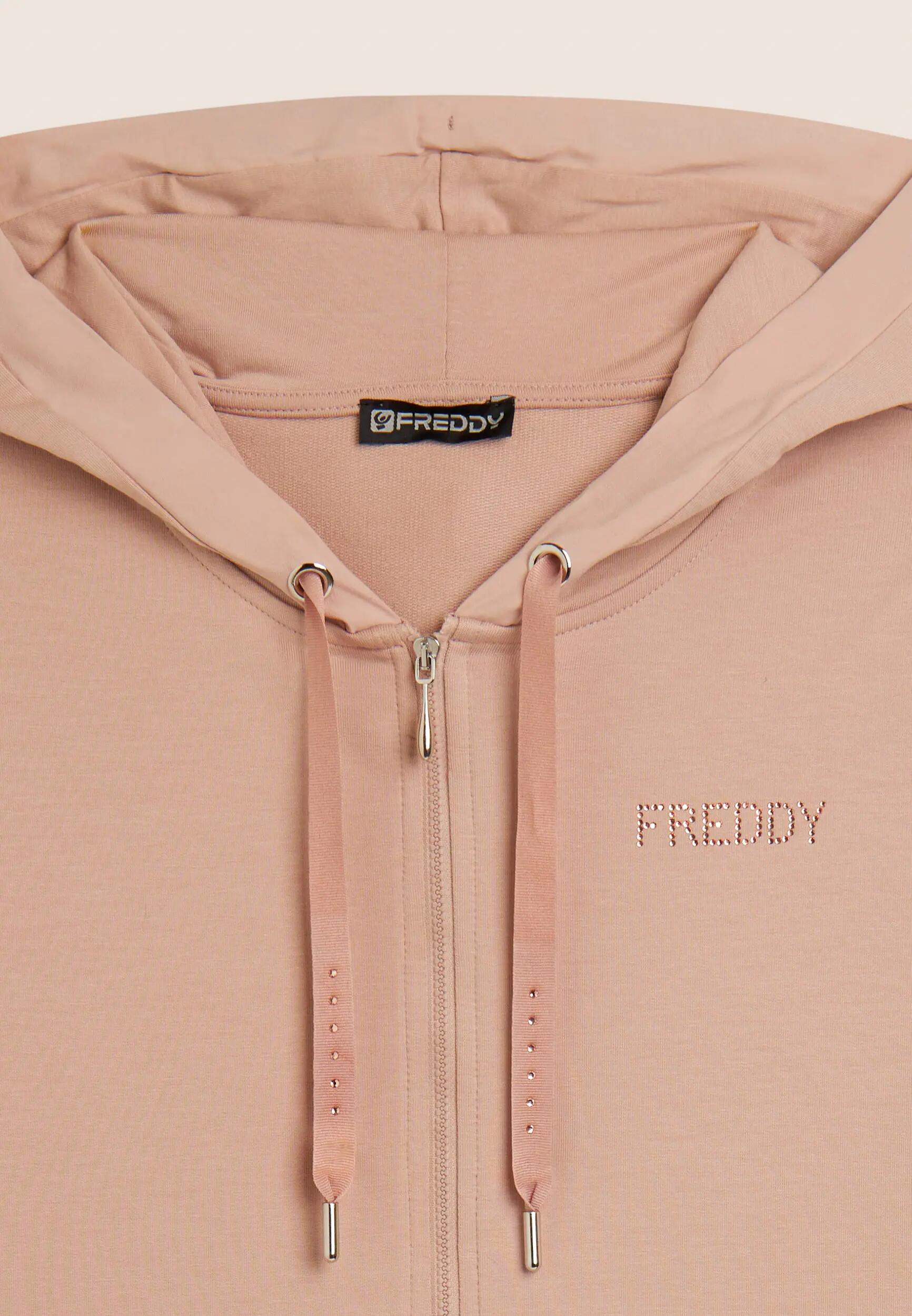 Felpa Cappuccio Zip con strass e inserto effetto seta 7/7