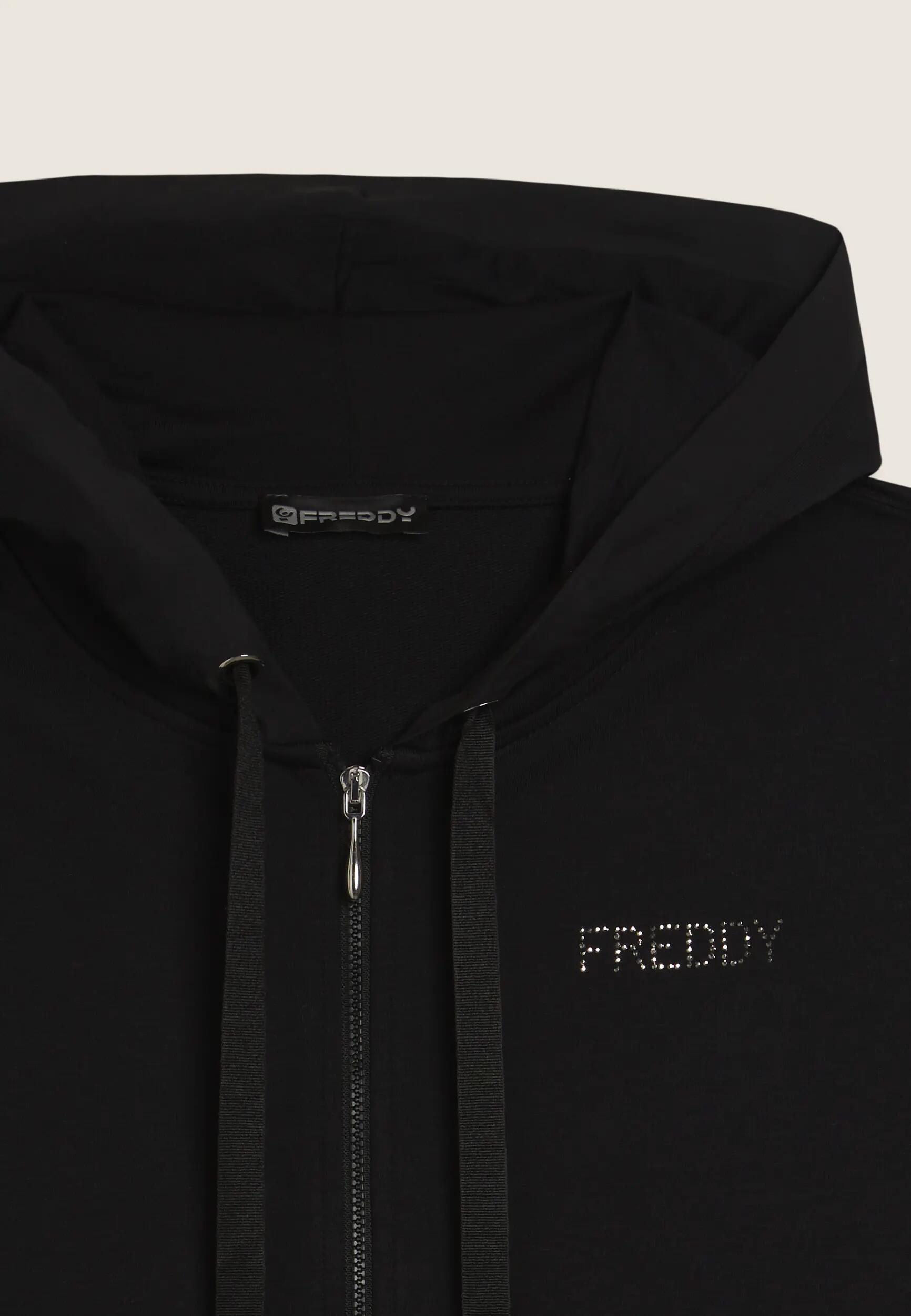 Felpa Cappuccio Zip con strass e inserto effetto seta 7/7