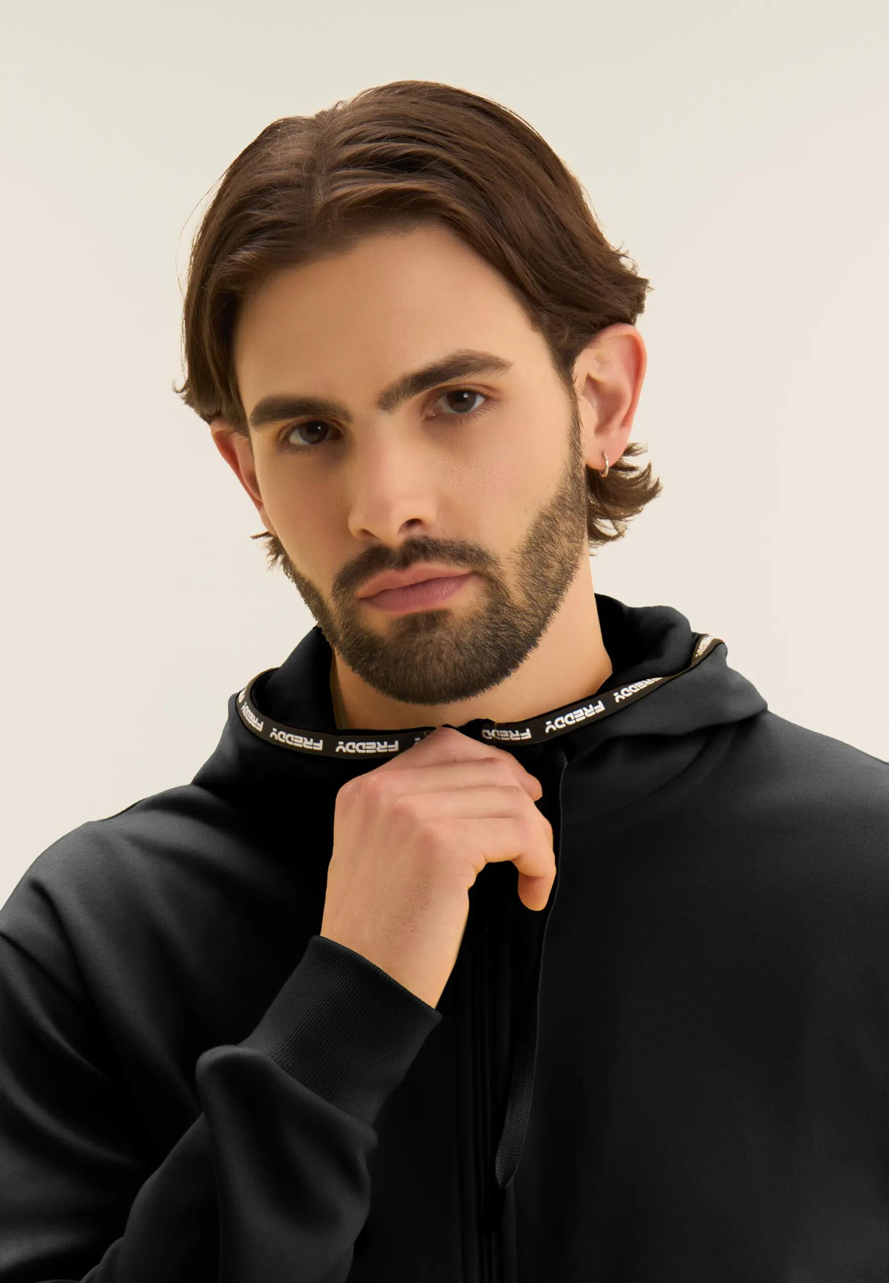 Sweat-shirt à capuche avec fermeture zippée en tissu interlock de coton 5/5