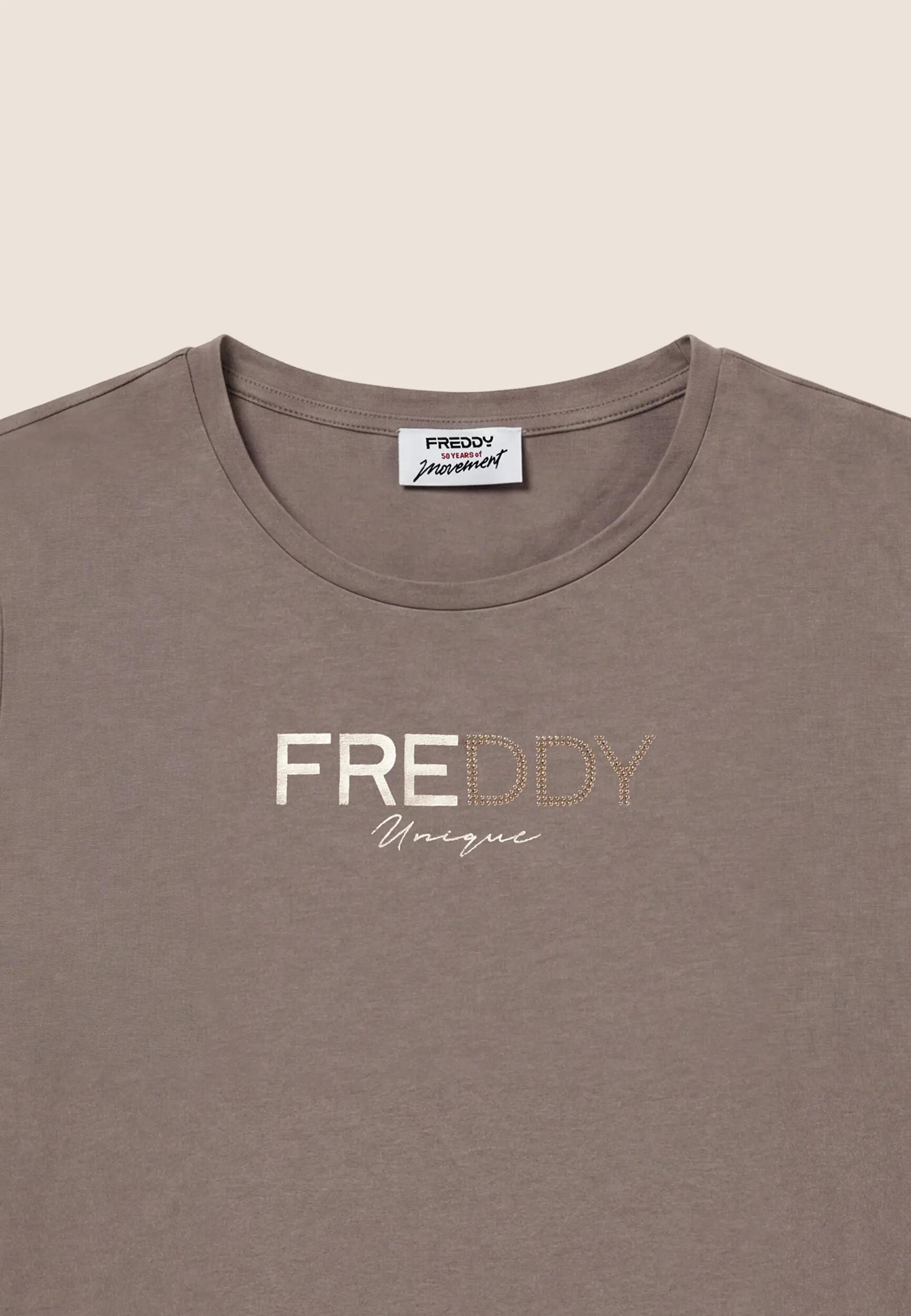T-shirt Regular Donna con Logo Stampa Oro e Borchie 6/6