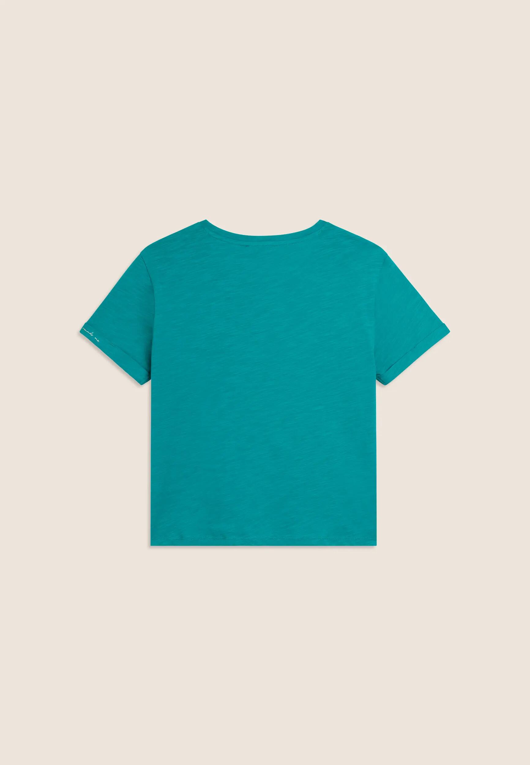 T-shirt cropped in jersey fiammato con risvolto sulle maniche 5/6