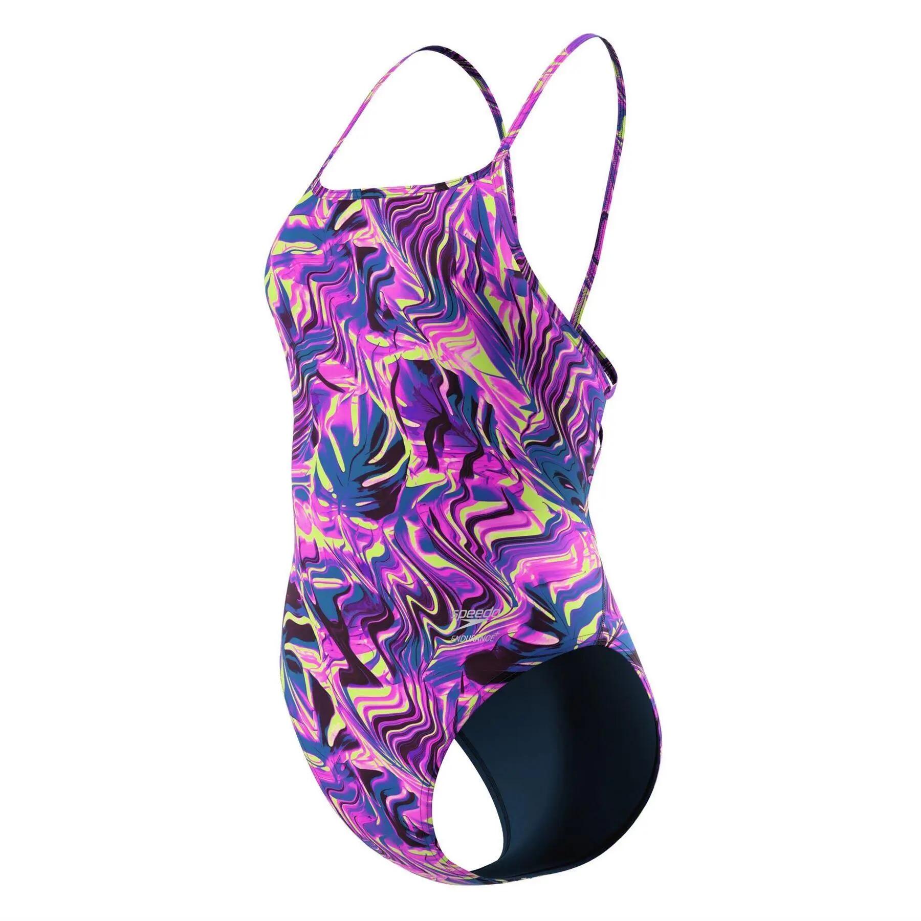 Speedo Womens/Ladies Marble Swirl Webbed Strap One Piece Swimsuit