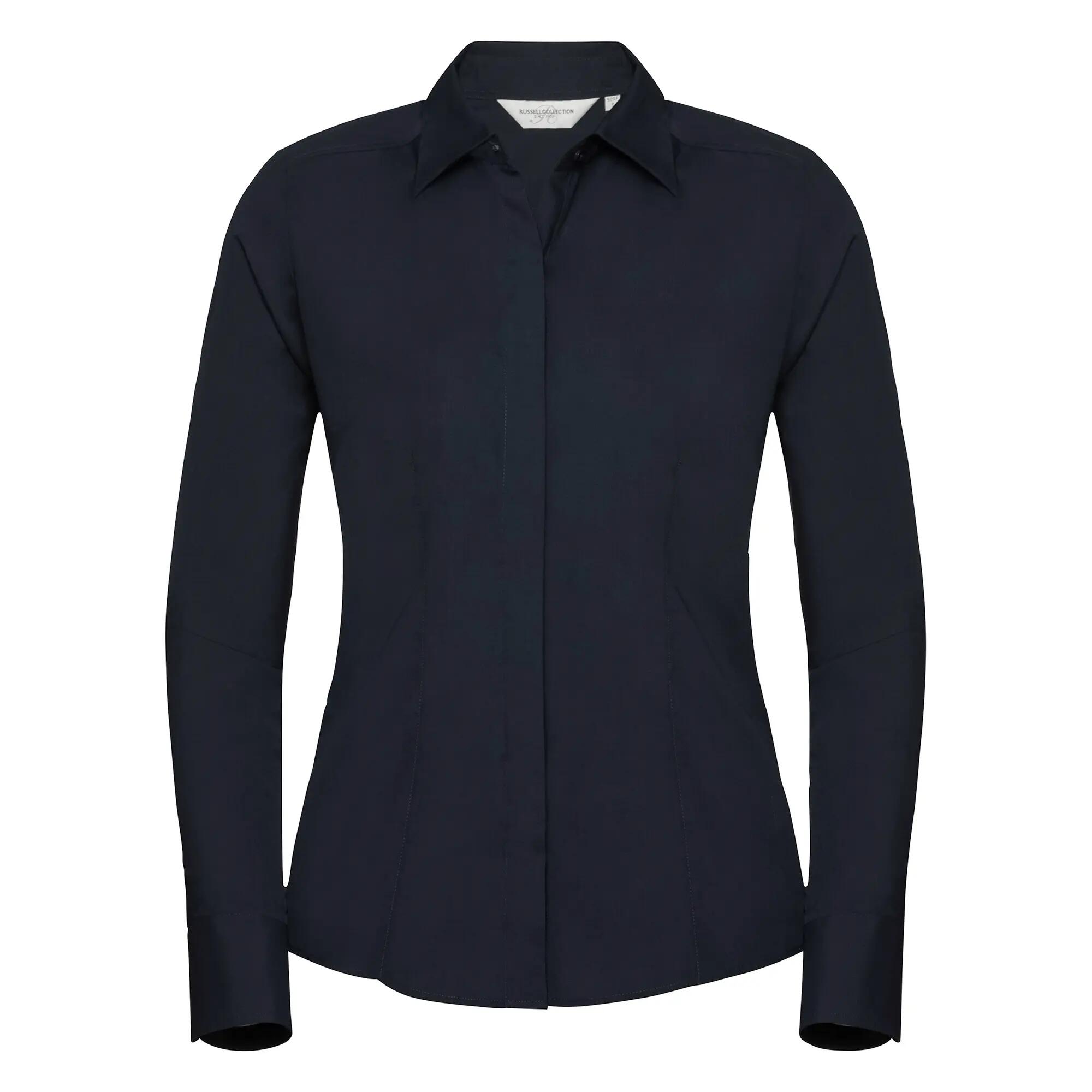Russell Collection Ladies/Womens Long Sleeve Poly-Cotton Easy Care Fitted Poplin