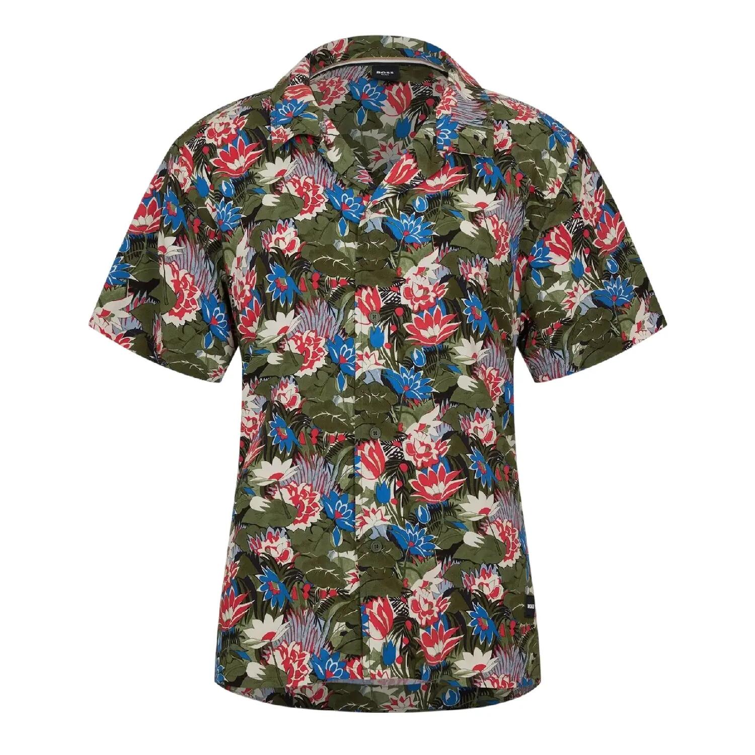Boss Mens Floral Pattern Short-Sleeved Shirt