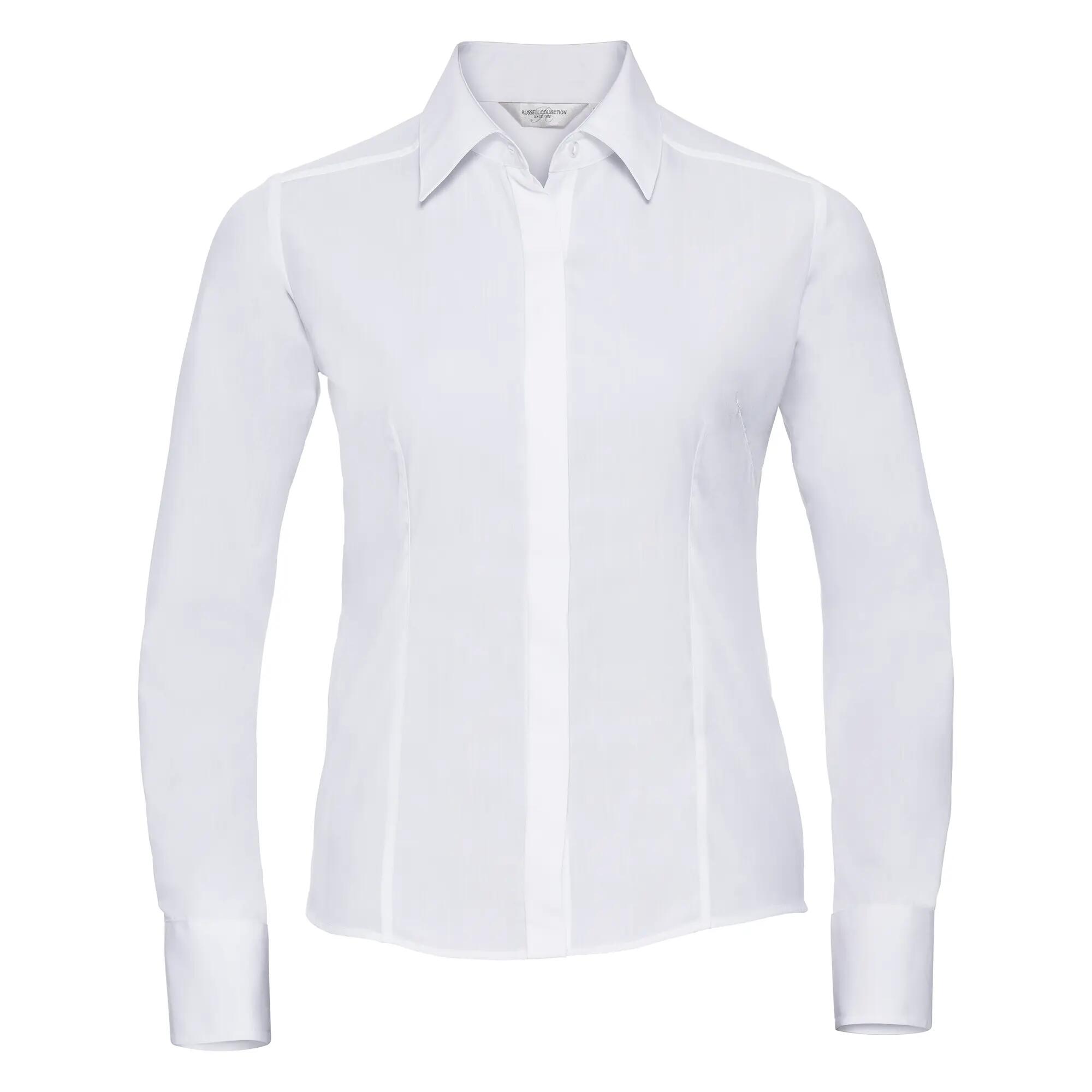 Russell Collection Ladies/Womens Long Sleeve Poly-Cotton Easy Care Fitted Poplin
