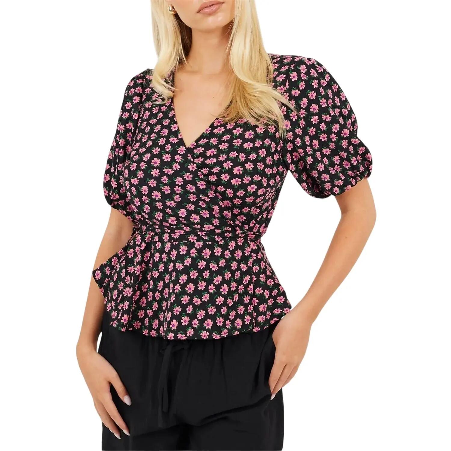 Brave Soul Womens/Ladies V Neck Puff Sleeve Wrap Top