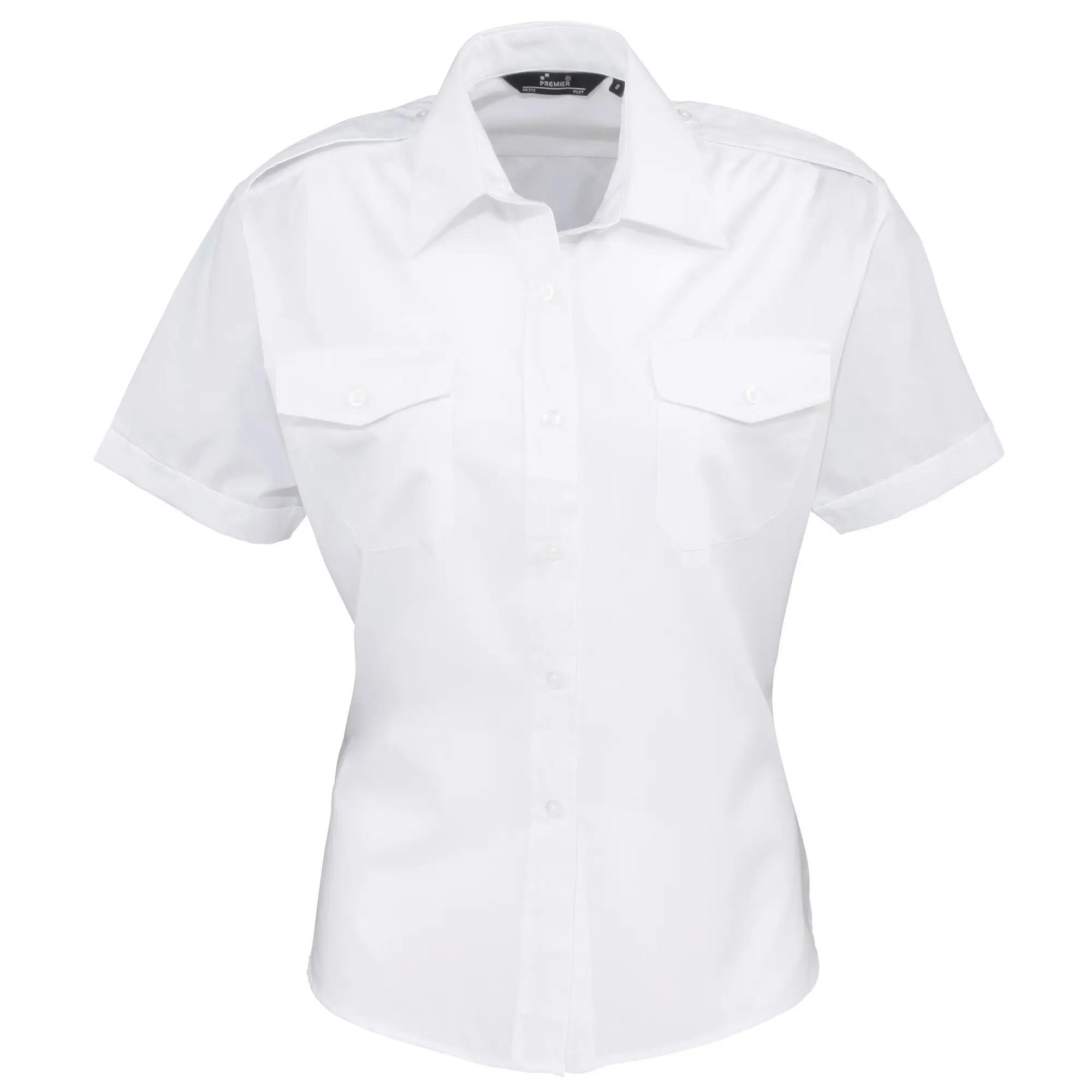 Premier Womens/Ladies Short Sleeve Pilot Blouse / Plain Work Shirt