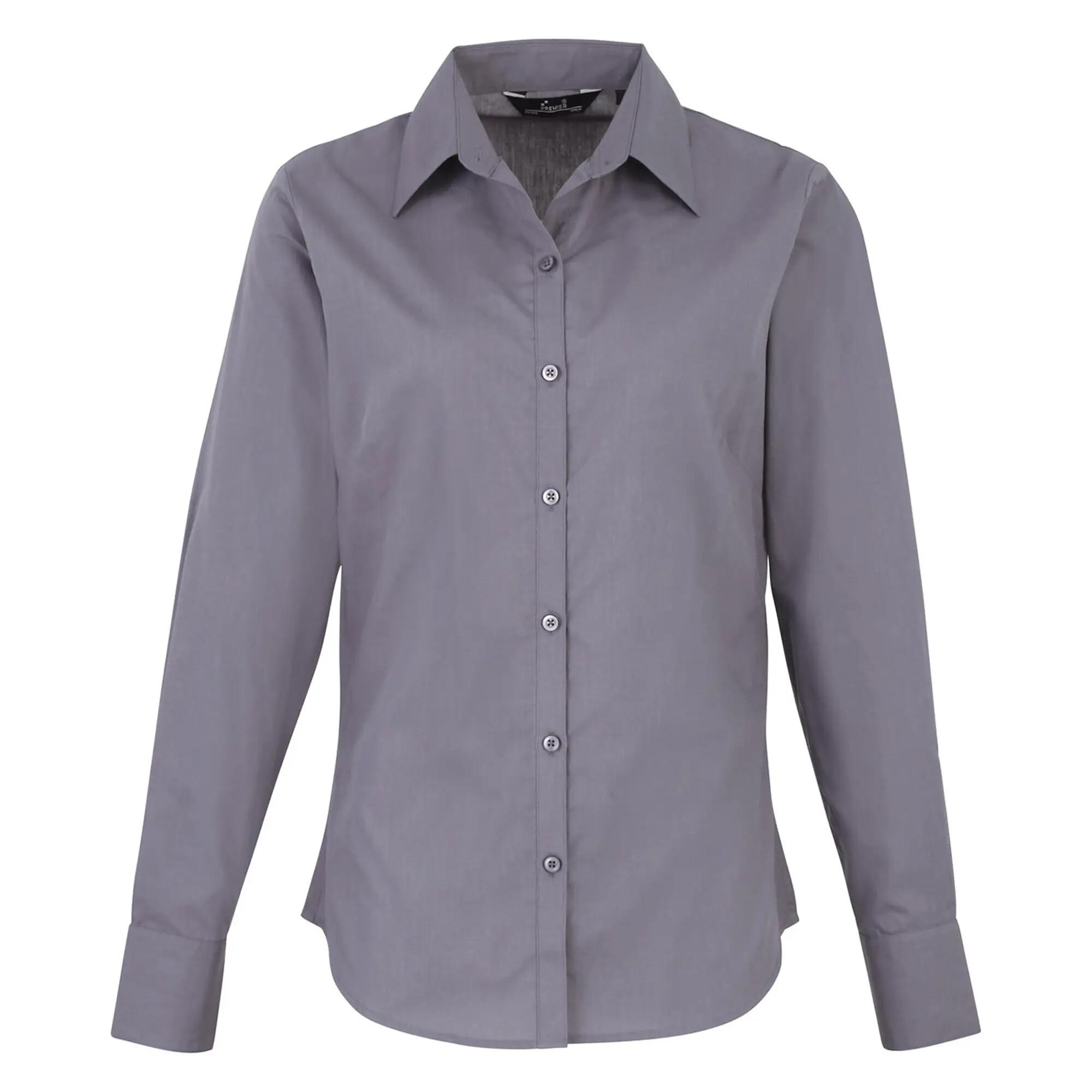 Premier Womens/Ladies Poplin Long-Sleeved Blouse