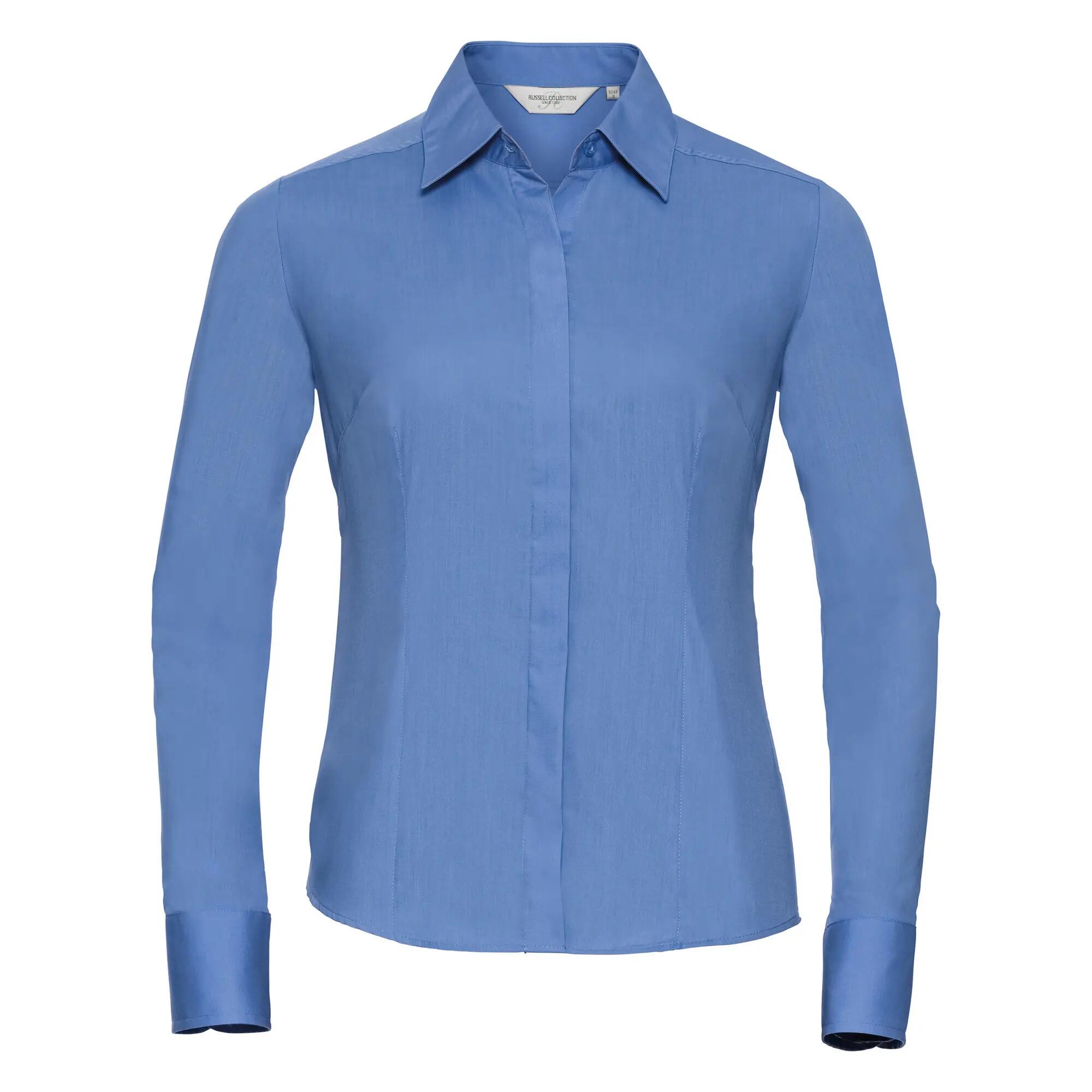 Russell Collection Ladies/Womens Long Sleeve Poly-Cotton Easy Care Fitted Poplin