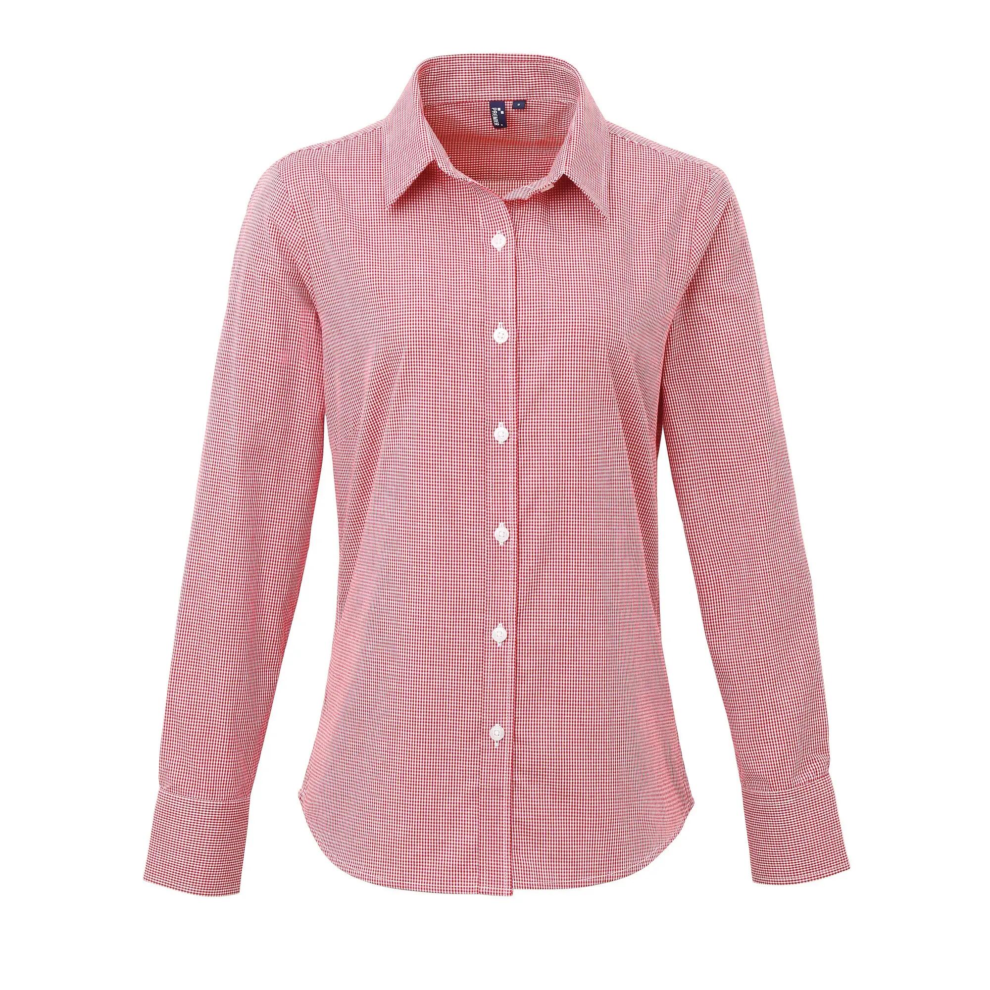 Premier Womens/Ladies Microcheck Long Sleeve Shirt