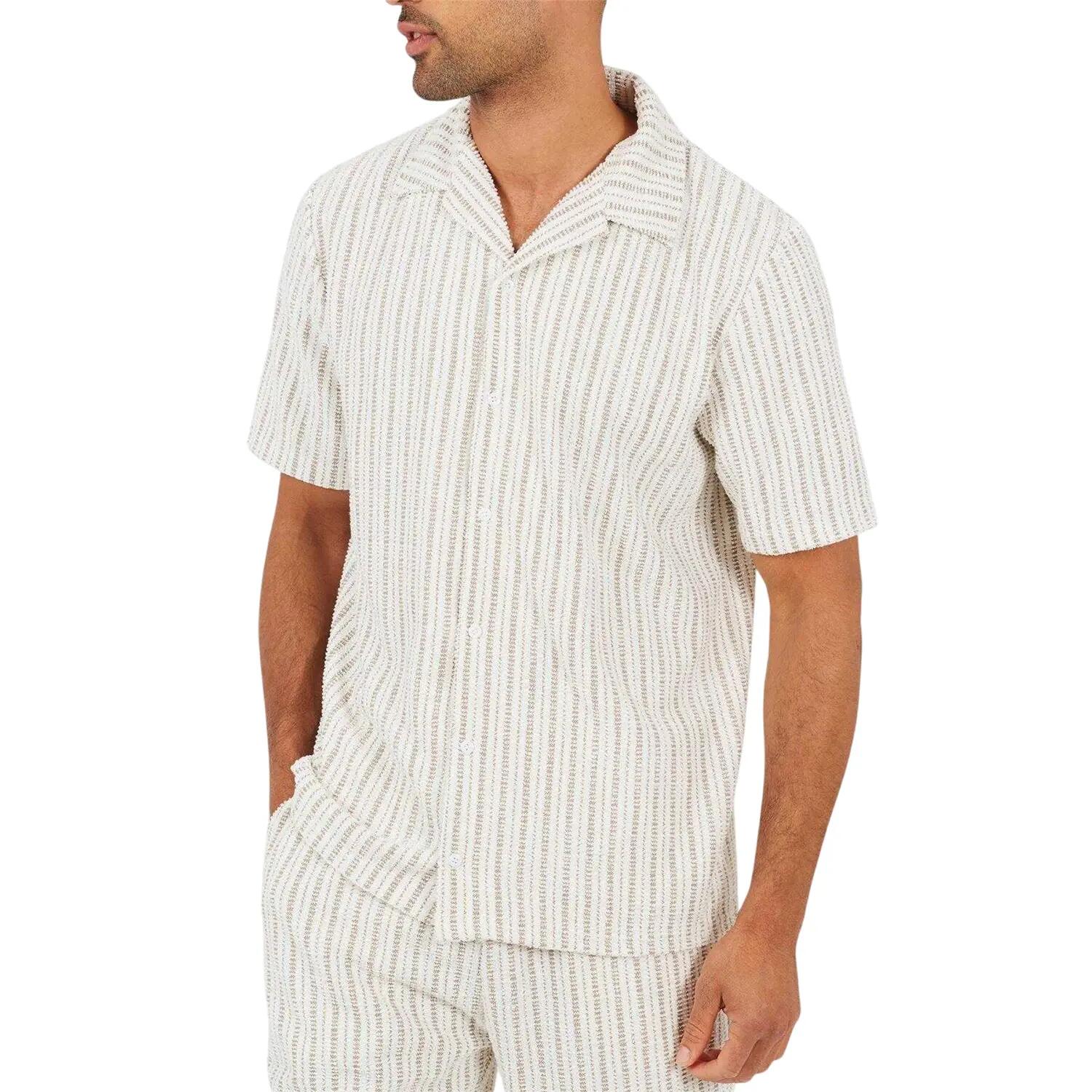 Brave Soul Mens Striped Textured Revere Collar Short-Sleeved Shirt