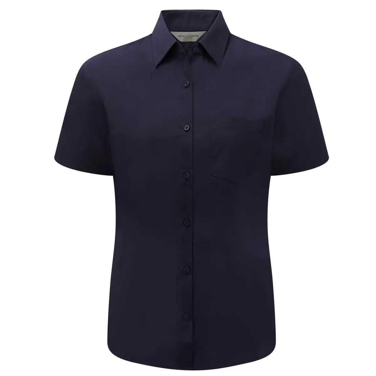 Russell Collection Ladies/Womens Short Sleeve Poly-Cotton Easy Care Poplin Shirt