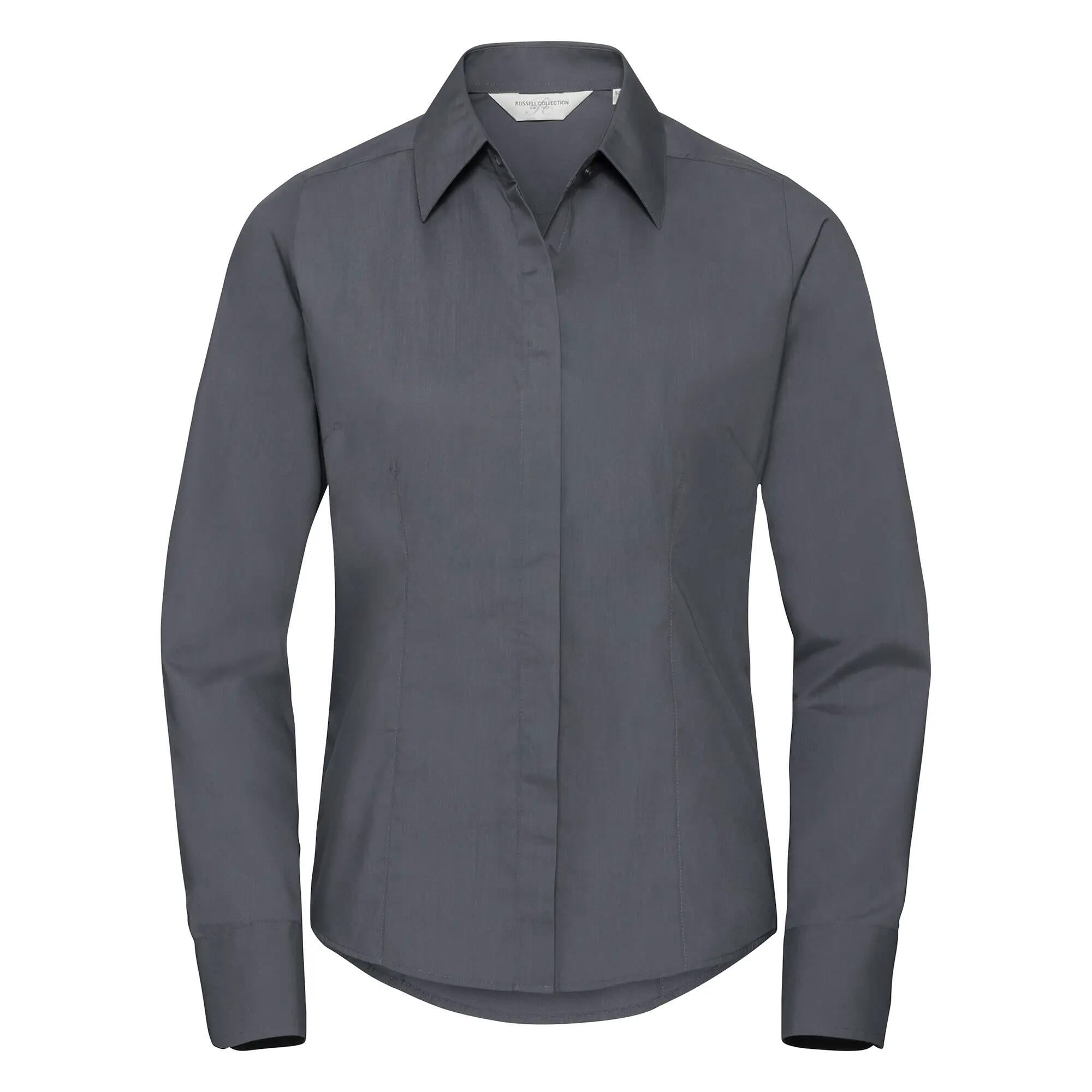 Russell Collection Ladies/Womens Long Sleeve Poly-Cotton Easy Care Fitted Poplin