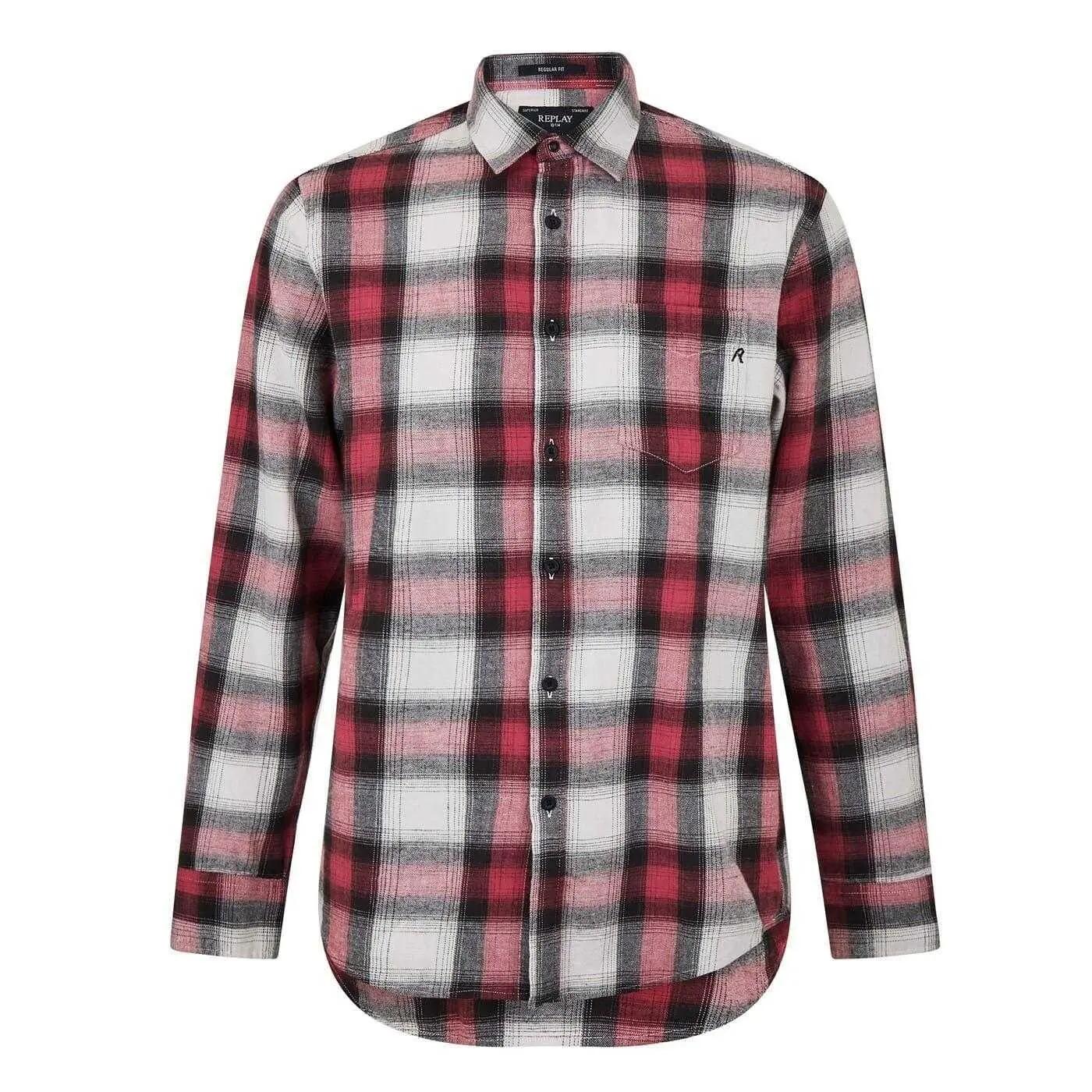 Replay Mens Plaid Long-Sleeved Shirt Jacket