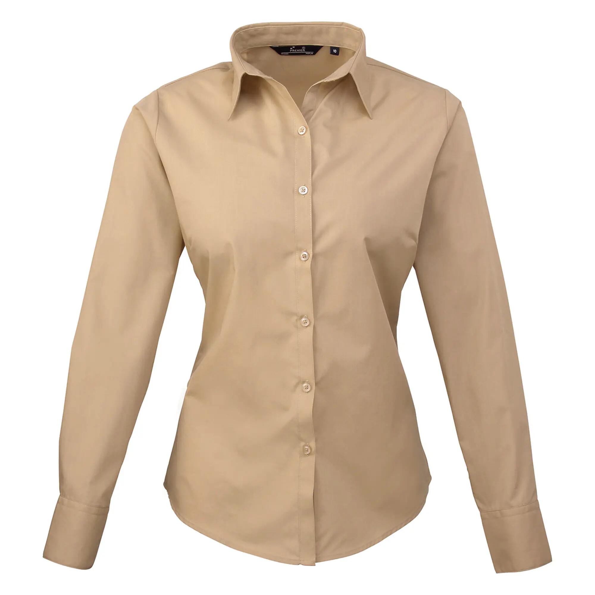 Premier Womens/Ladies Poplin Long-Sleeved Blouse