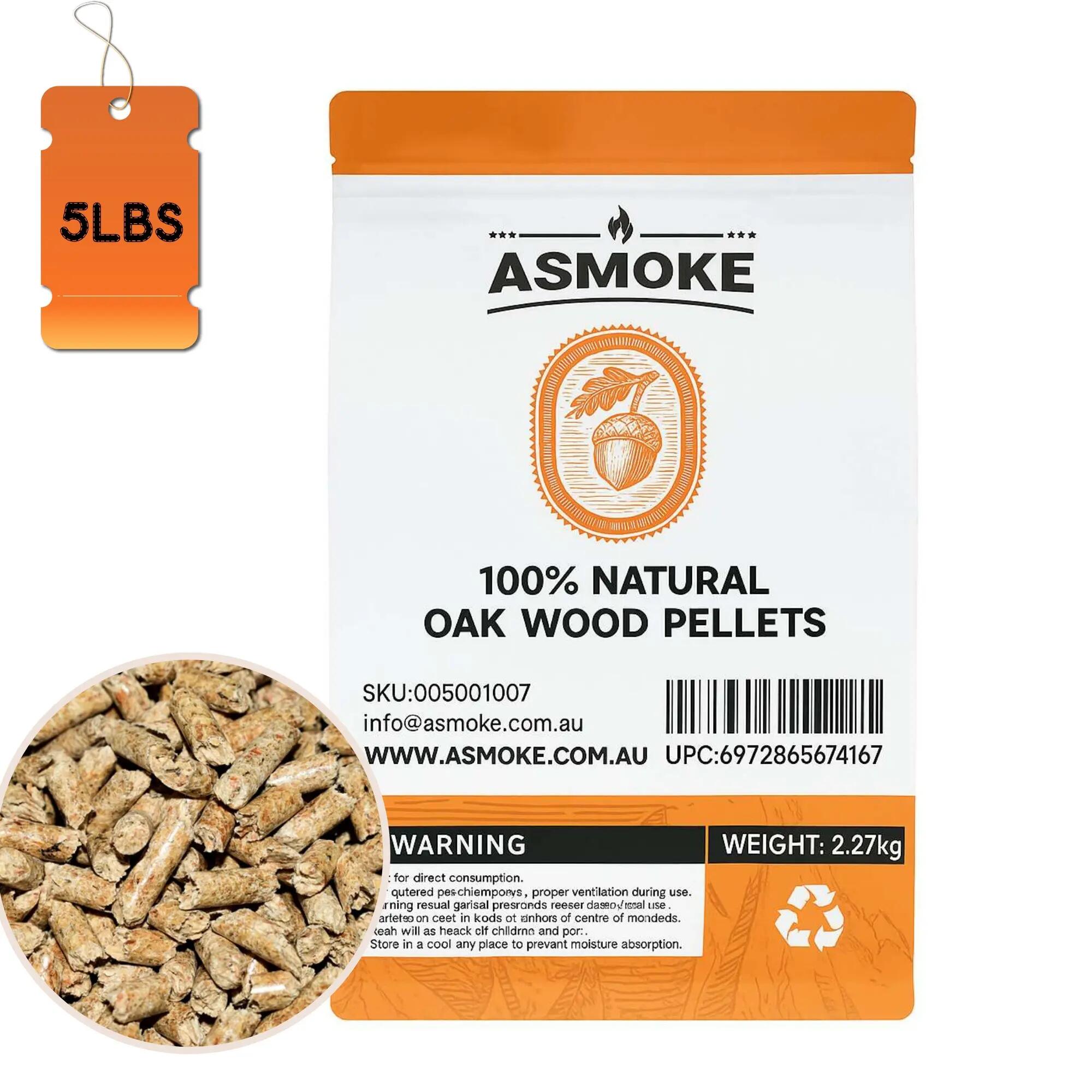 ASMOKE 19kg (40lbs) Premium Oak Wood BBQ Smoker Pellets Bulk Bundle (8 x 2.27kg