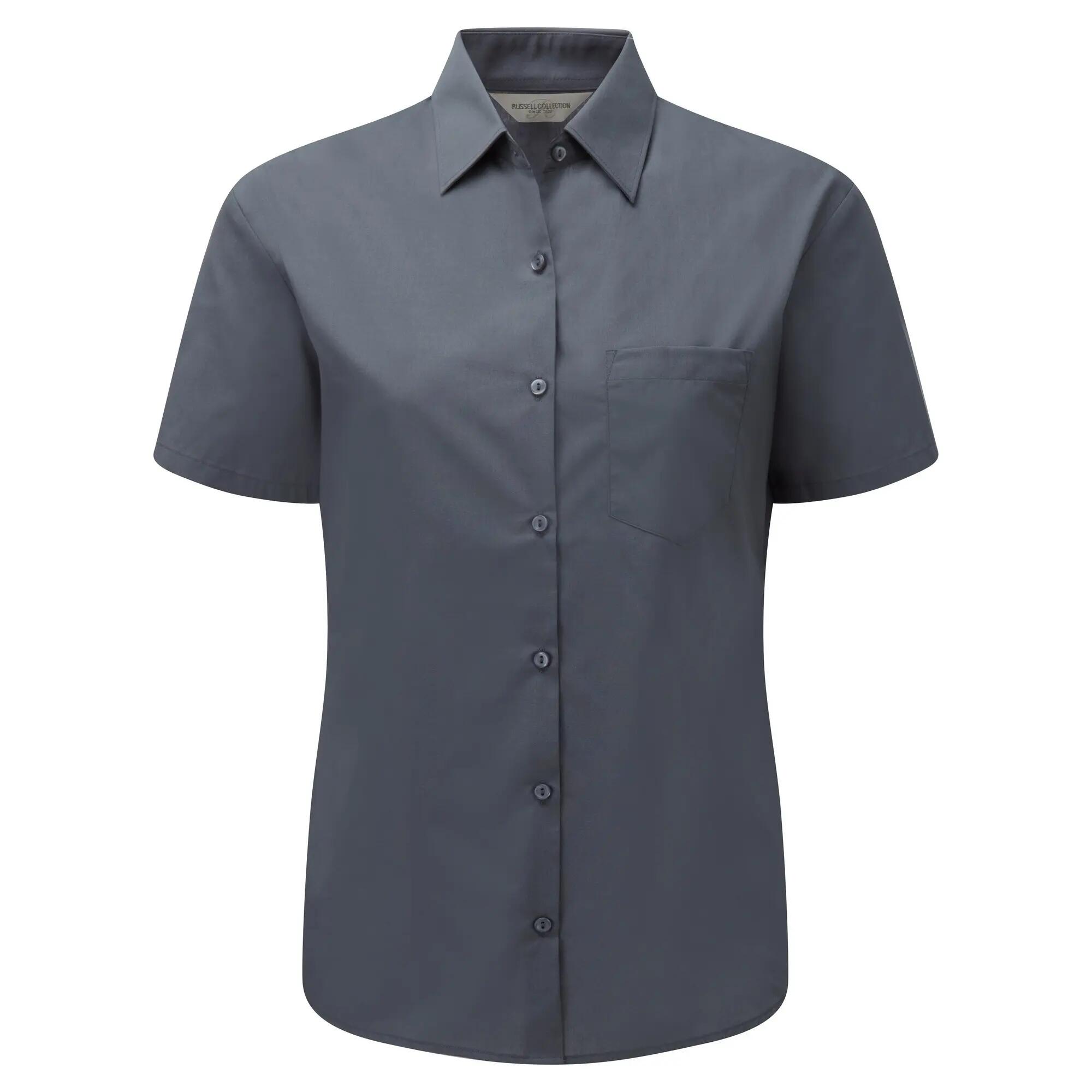 Russell Collection Ladies/Womens Short Sleeve Poly-Cotton Easy Care Poplin Shirt