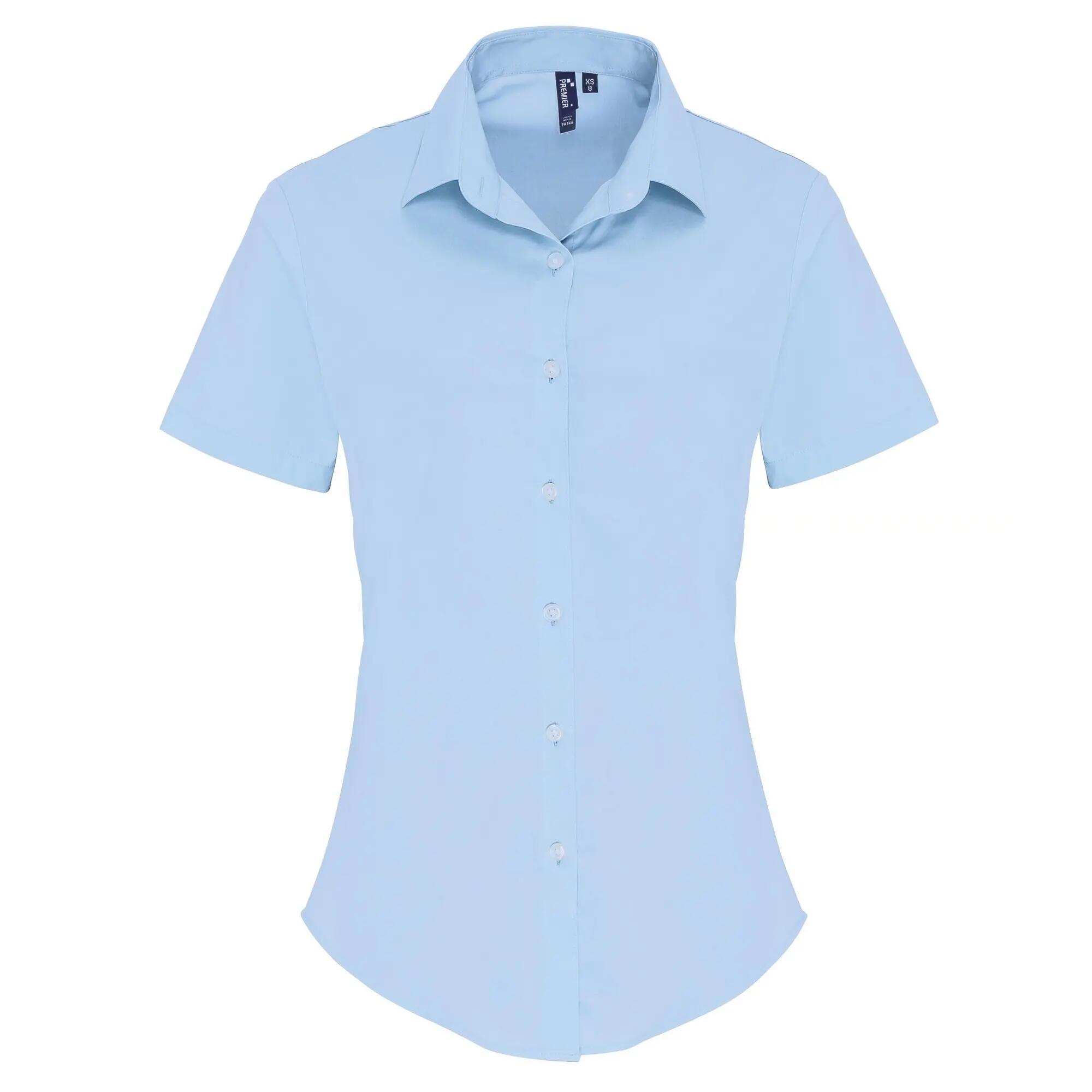 Premier Womens/Ladies Stretch Fit Poplin Short Sleeve Blouse