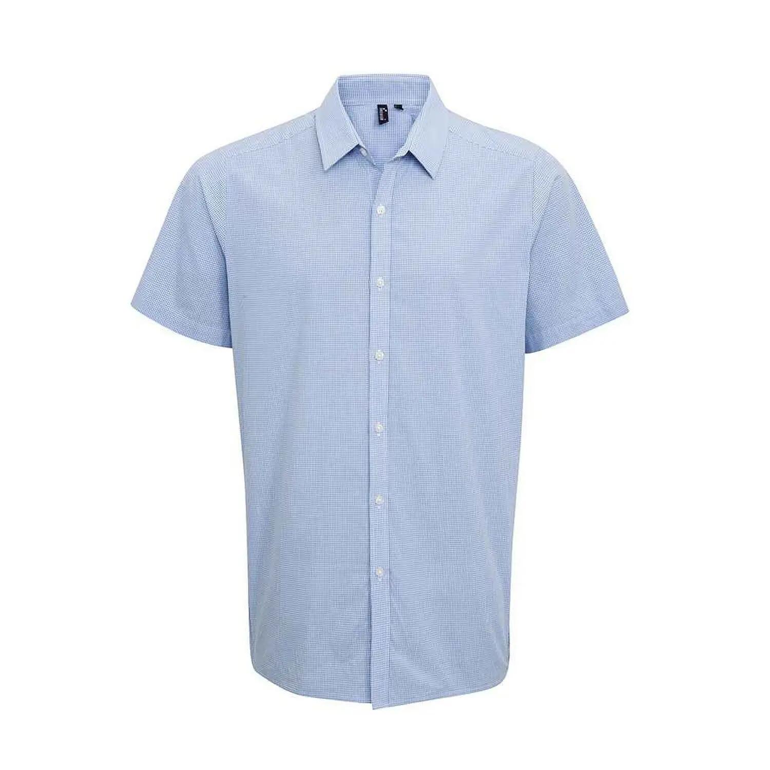 Premier Mens Gingham Cotton Short-Sleeved Shirt