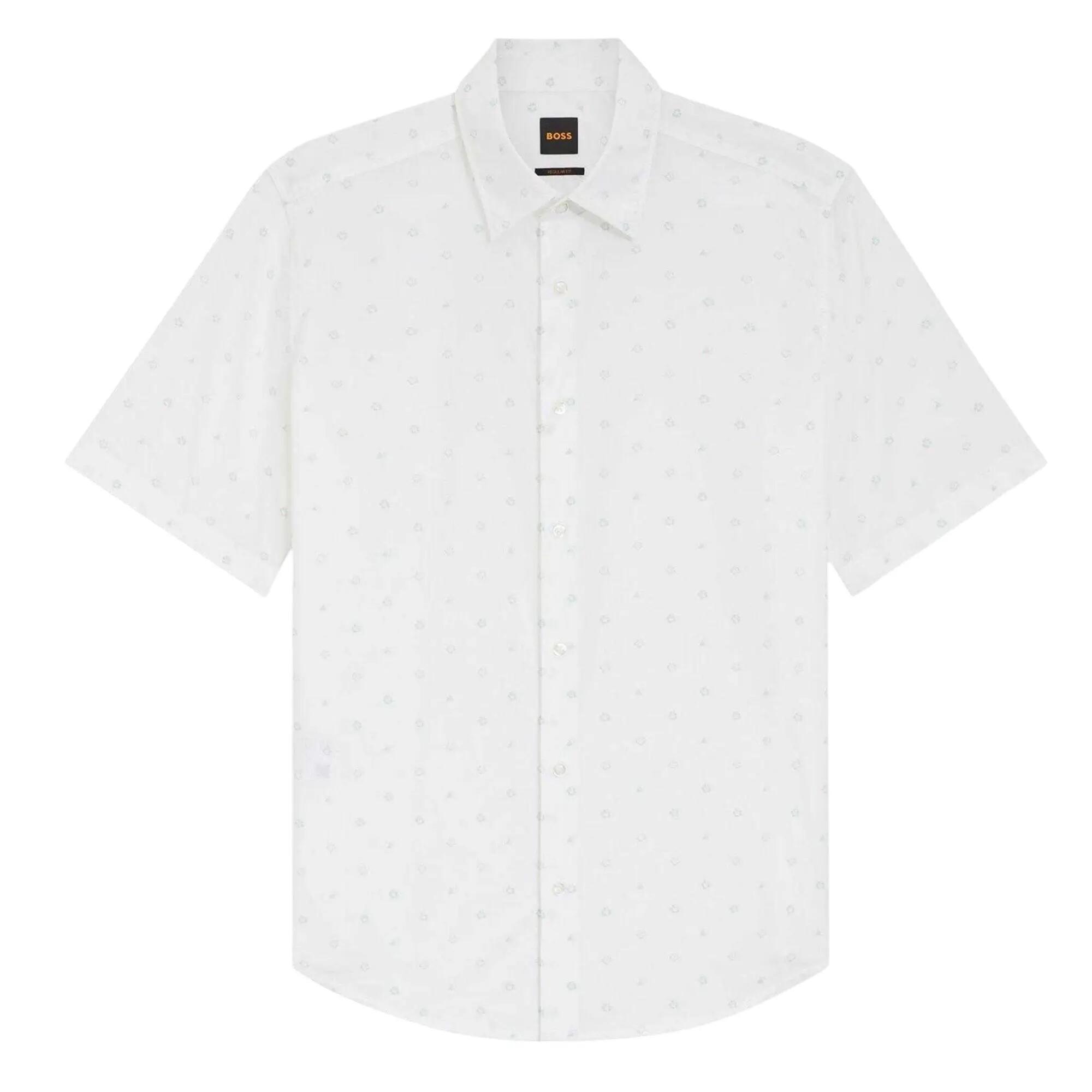 Boss Mens Microprint Regular Short-Sleeved Shirt