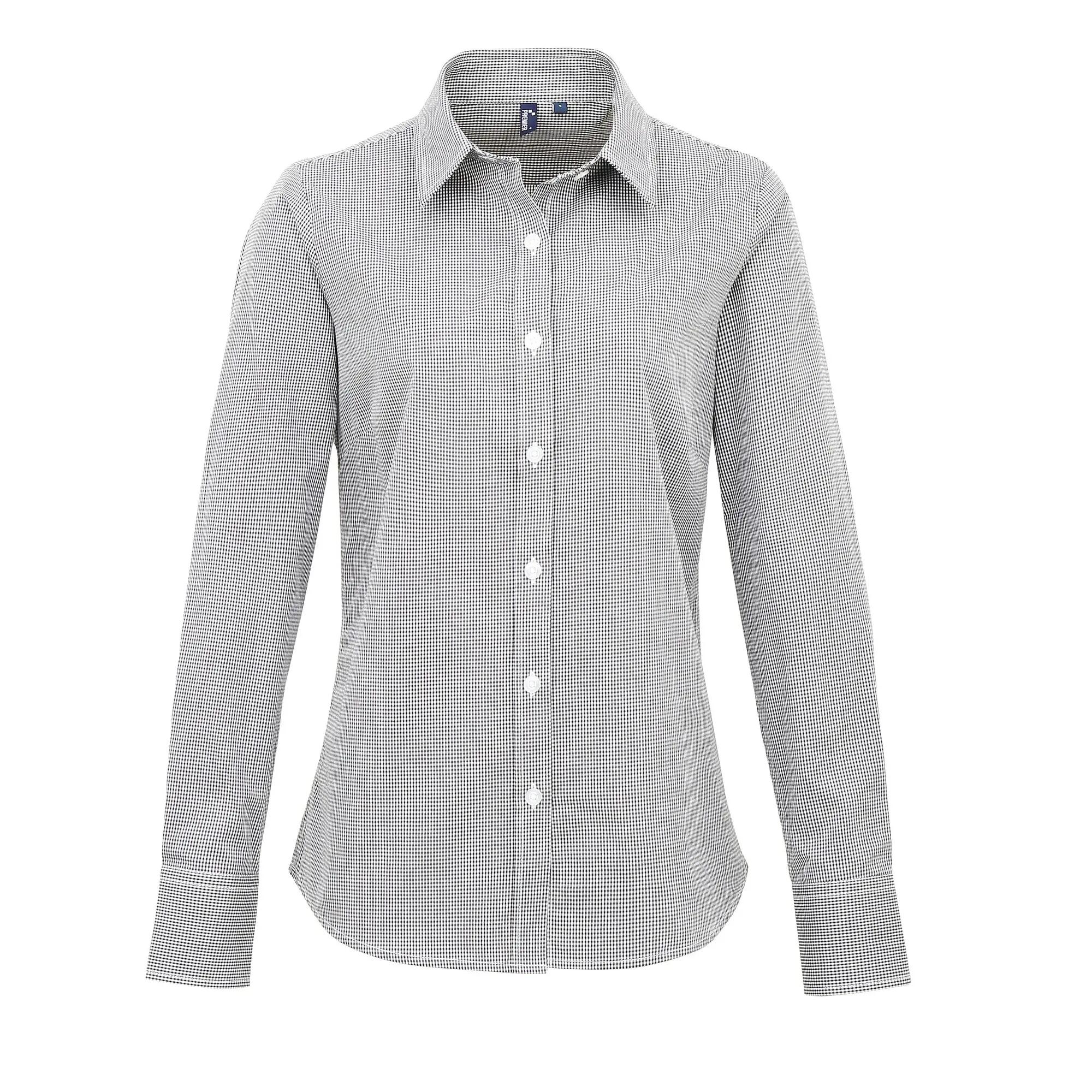 Premier Womens/Ladies Microcheck Long Sleeve Shirt