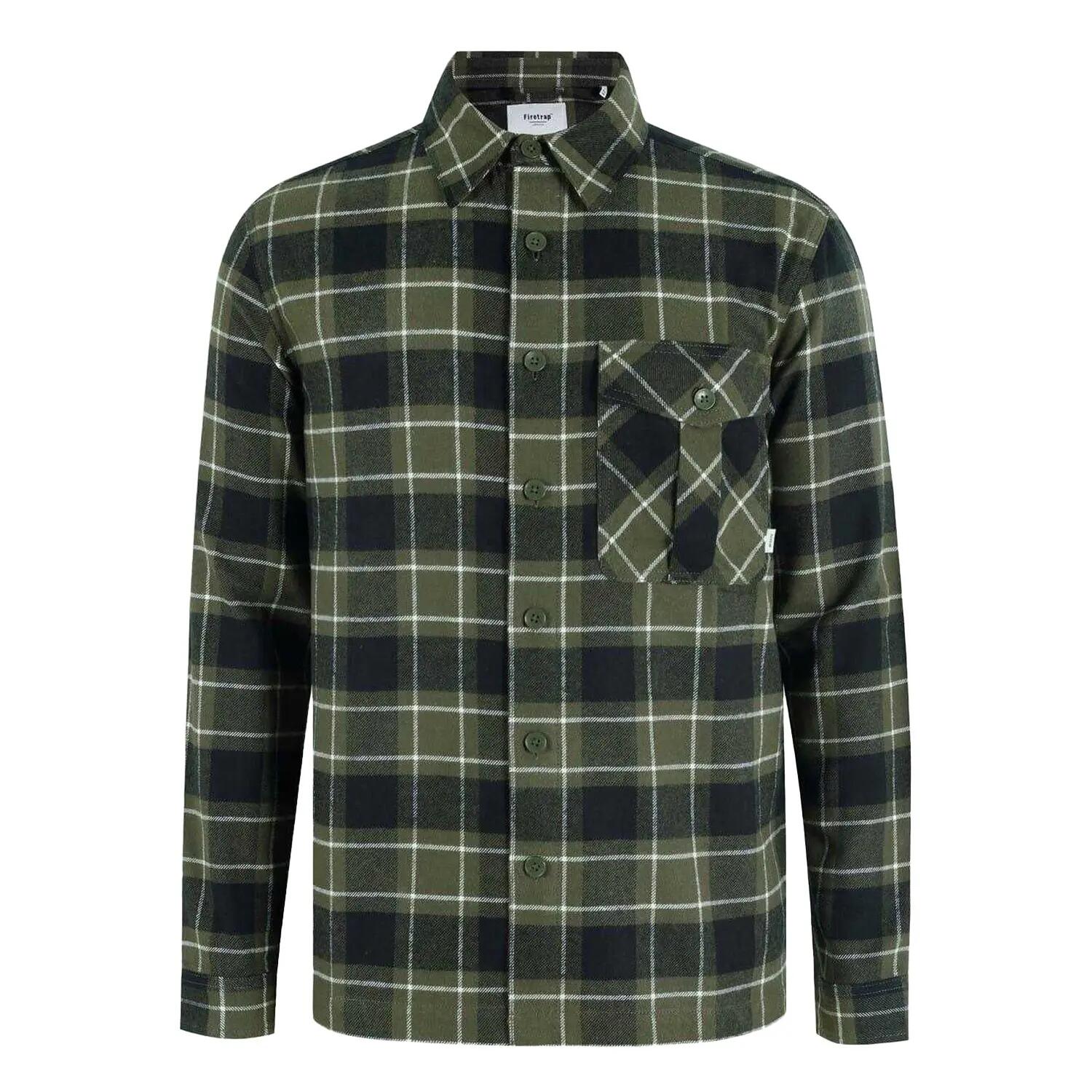 Firetrap Mens Anthm Plaid Pocket Long-Sleeved Shirt