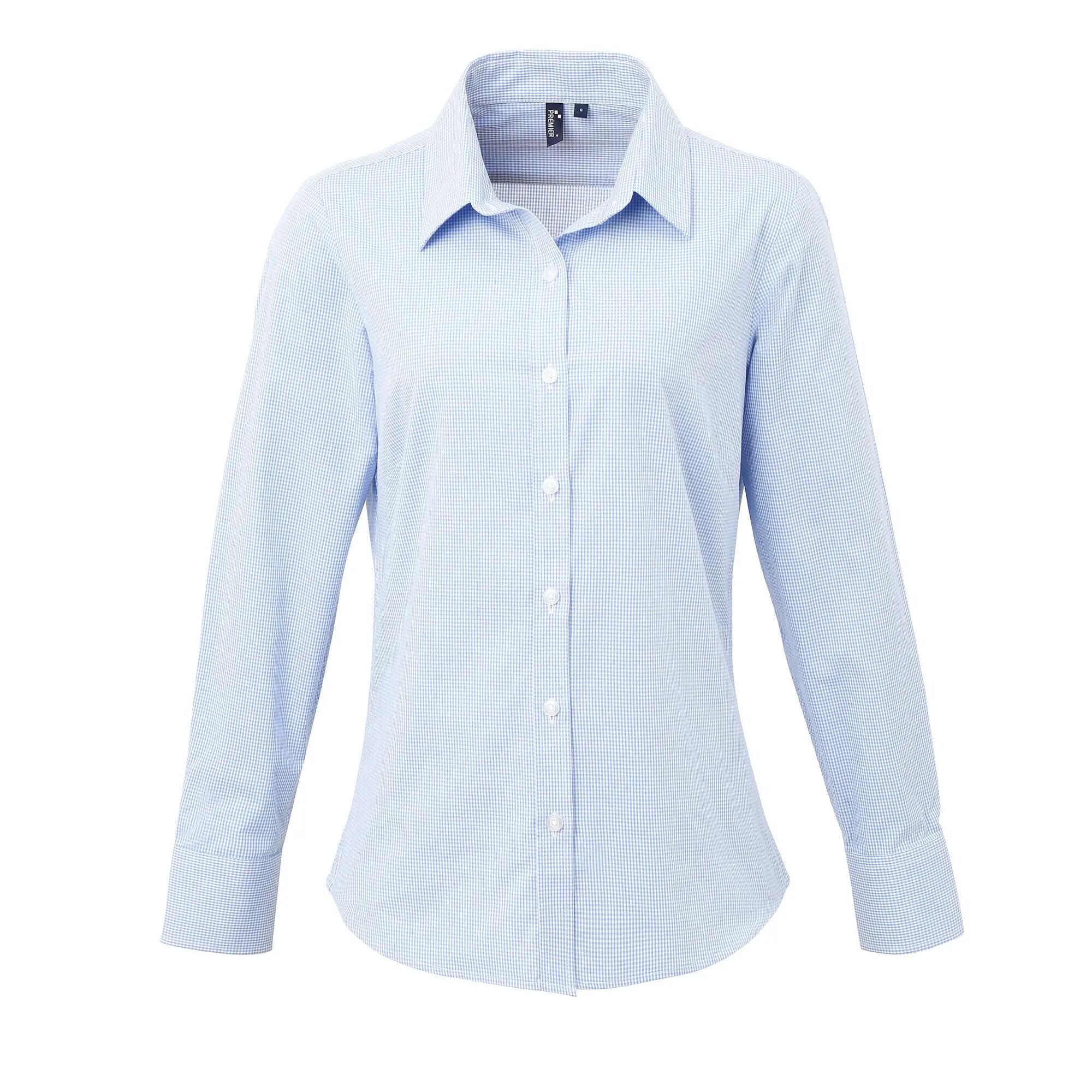 Premier Womens/Ladies Microcheck Long Sleeve Shirt