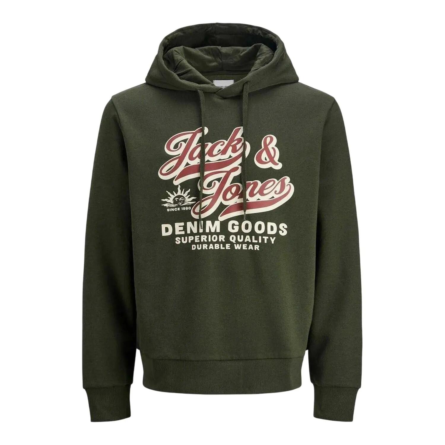 Jack And Jones Mens Lettering Logo Long-Sleeved Hoodie