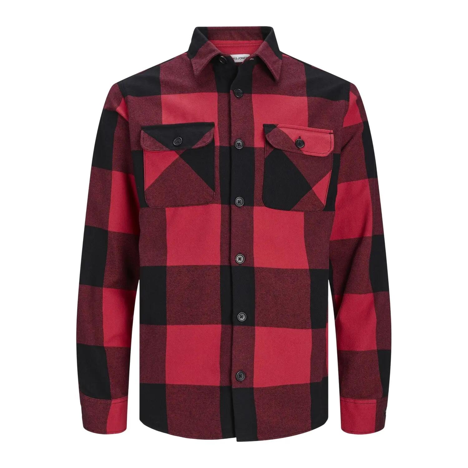 Jack And Jones Mens Buffalo Check Flannel Long-Sleeved Overshirt
