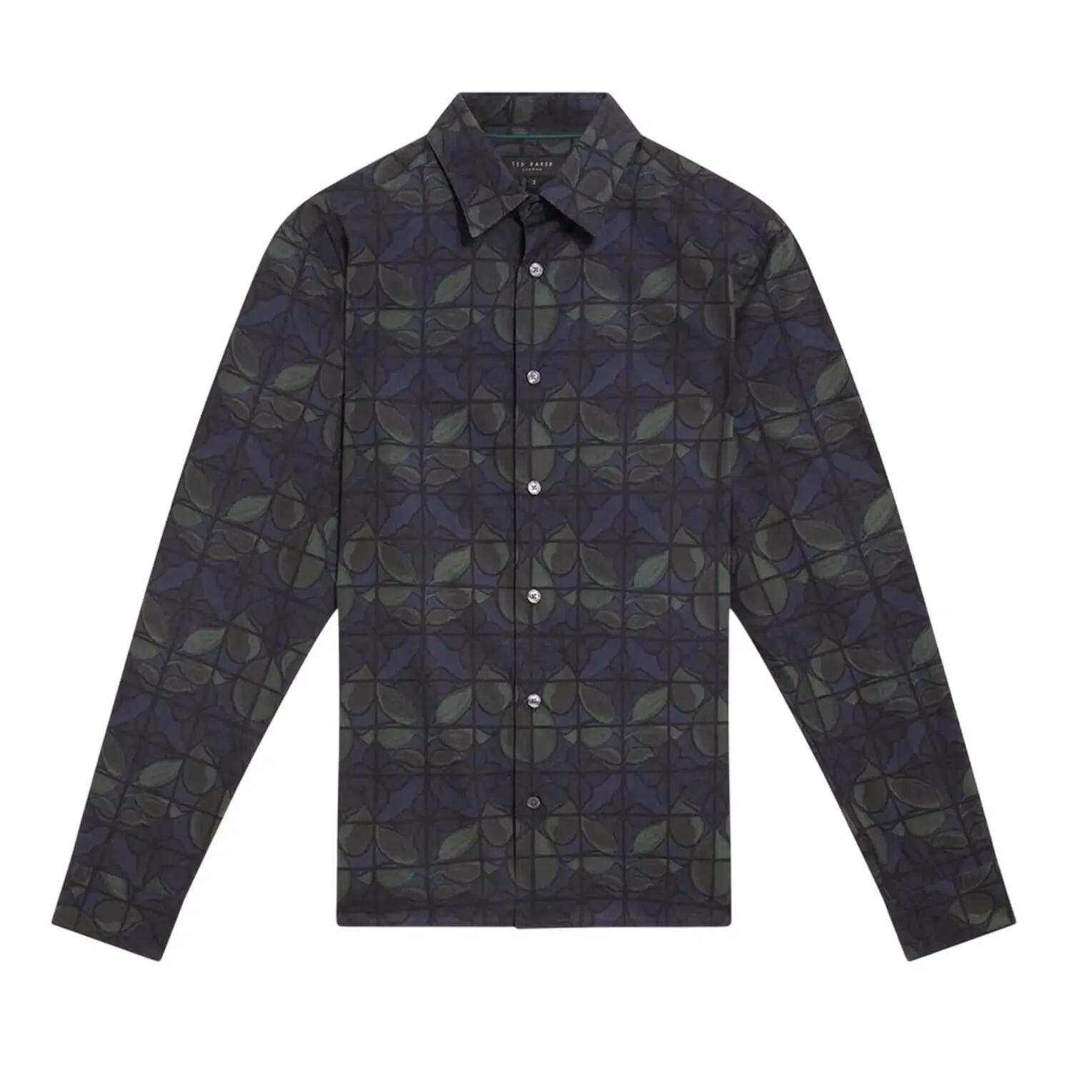 Ted Baker Mens Floral Point Collar Long-Sleeved Shirt