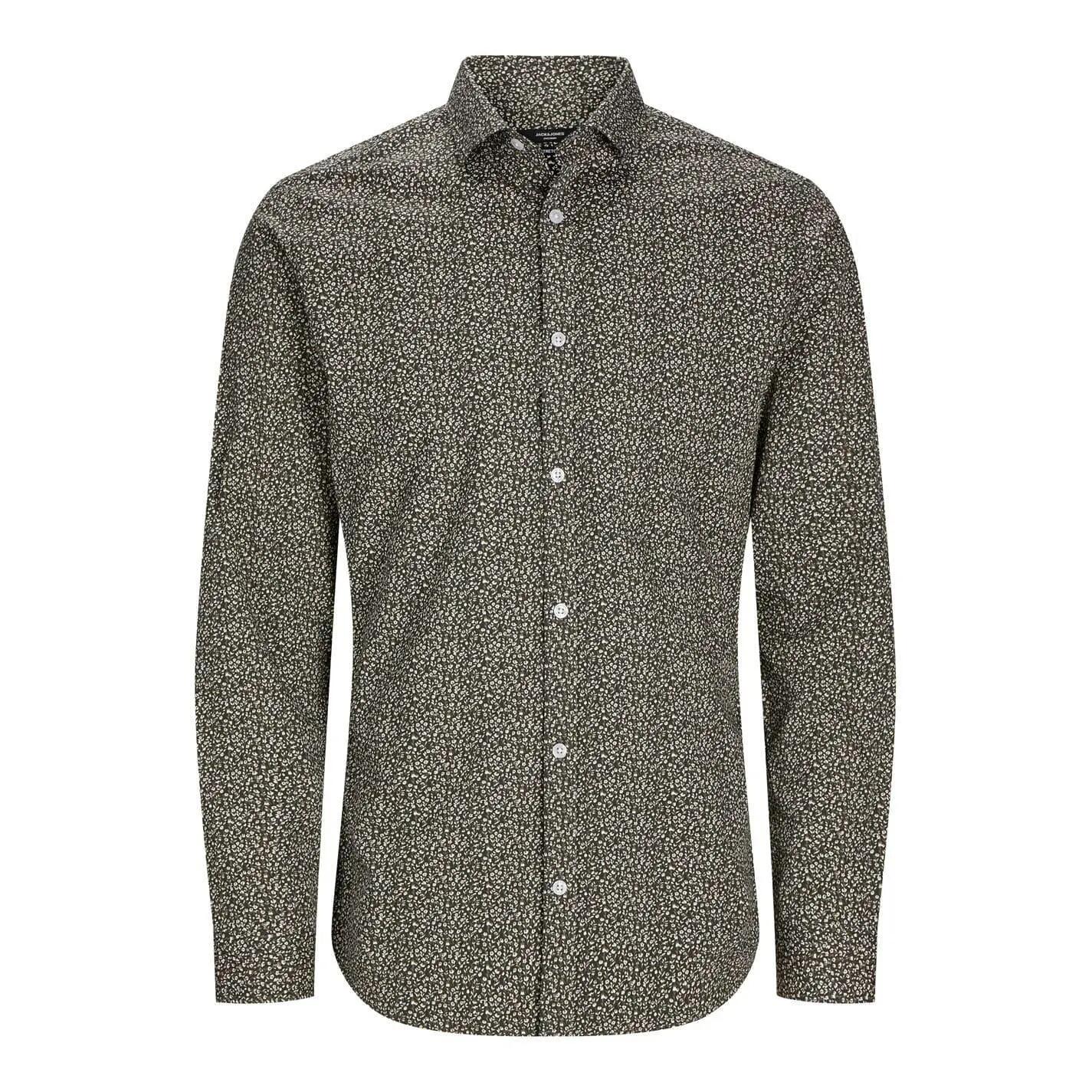 Jack And Jones Mens Leaf Print Slim Long-Sleeved Shirt