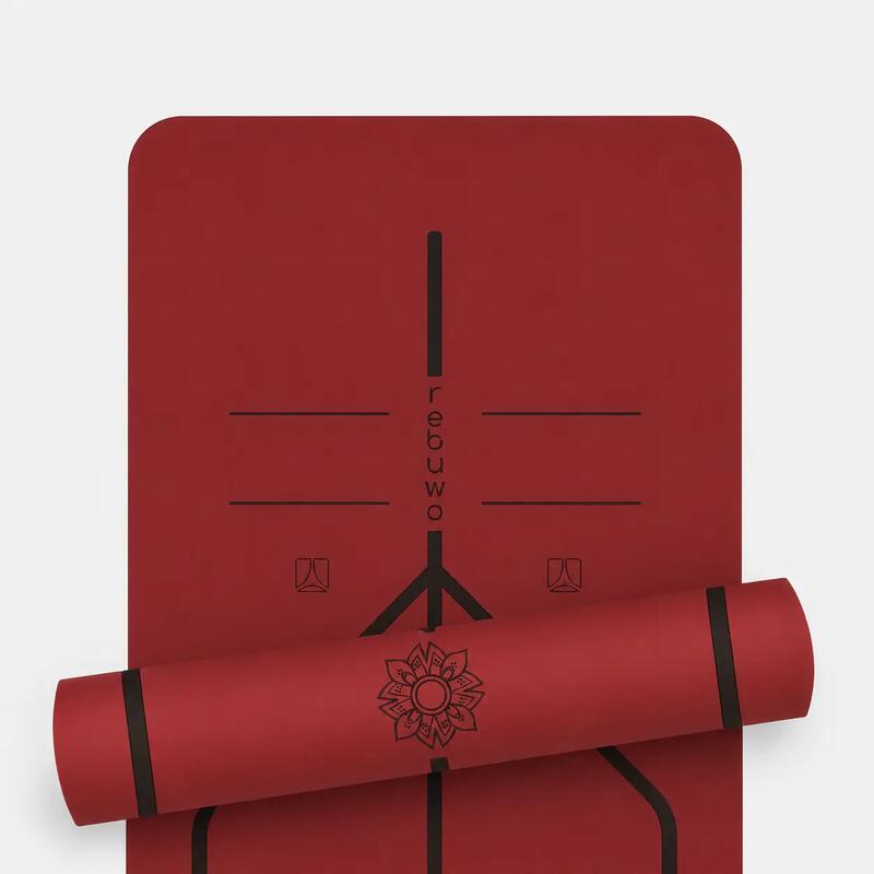 Hizalama Tasarımlı Doğal Kauçuk Tabanlı Kaydırmaz Yoga ve Pilates Mat 5 mm - Bordo