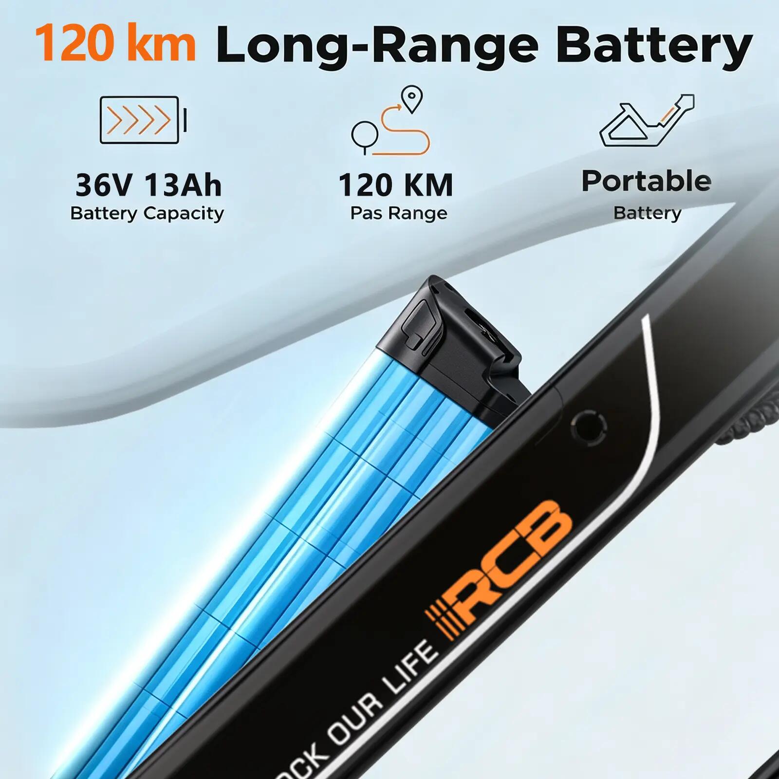 Bicicleta elétrica de cidade G5, 468Wh, sensor de torque, autonomia 60‑120km 4/7